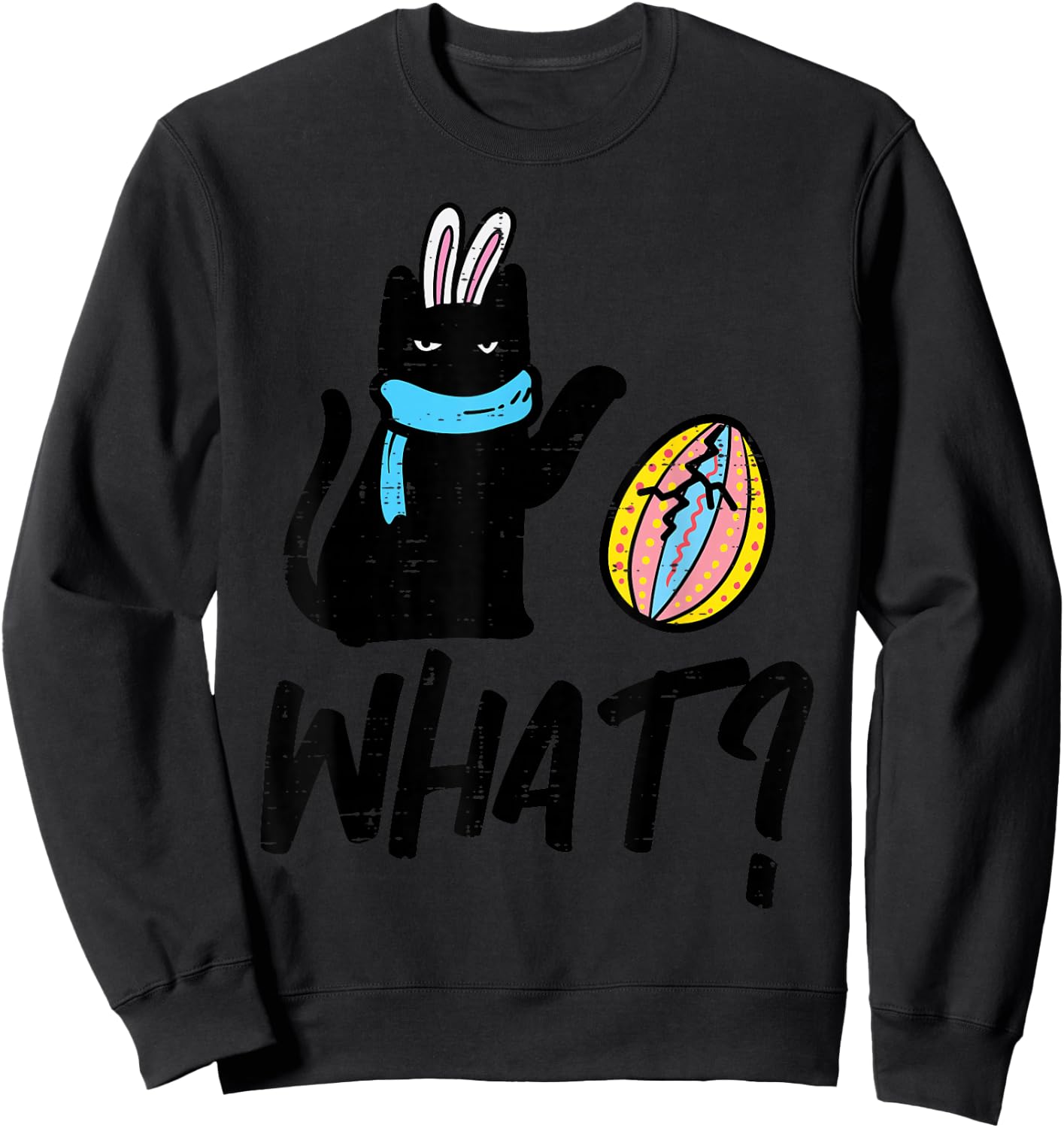 Easter Black Cat Egg What Funny Kitty Women Girls Kids Teens Sweatshirt - Sweatshirt | Black