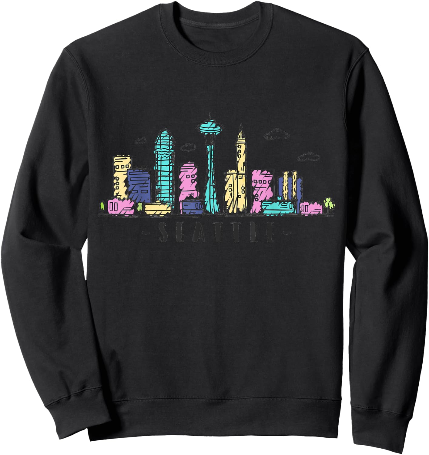 Seattle Skyline Washington PNW Vintage Sweatshirt - Sweatshirt | Black