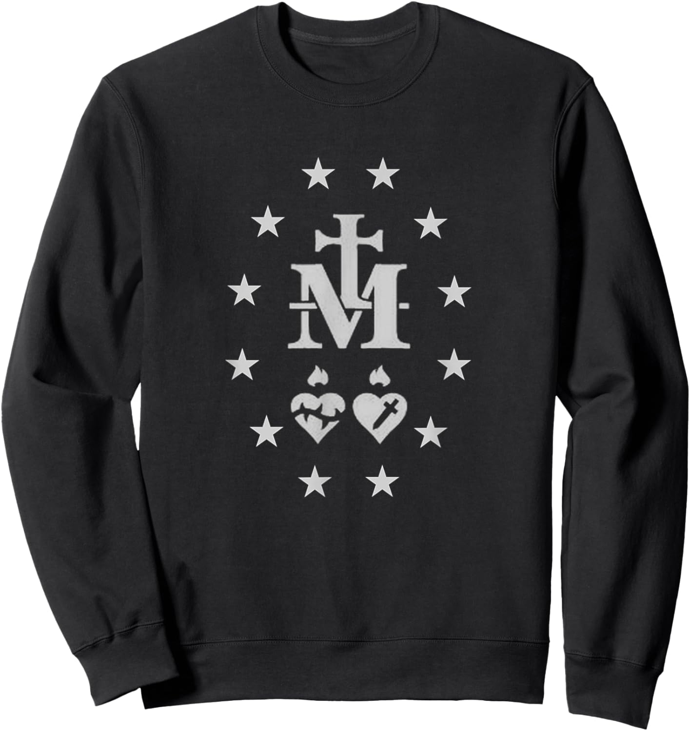 Miraculous Medal Catholic Virgin Mary Sacred Heart Sweatshirt - Sweatshirt | Black