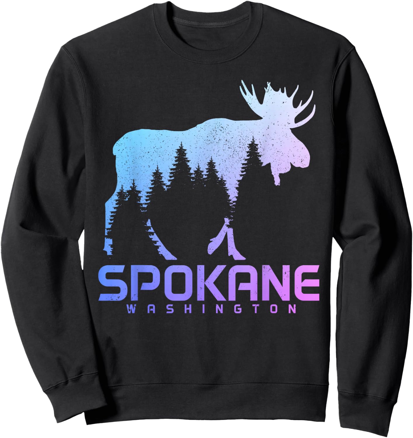 Spokane Washington PNW Vintage Moose Souvenir Sweatshirt - Sweatshirt | Black