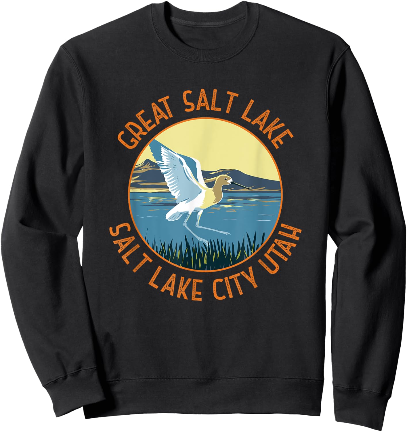 Great Salt Lake American Avocet Retro Distressed Circle Sweatshirt - Sweatshirt | Black