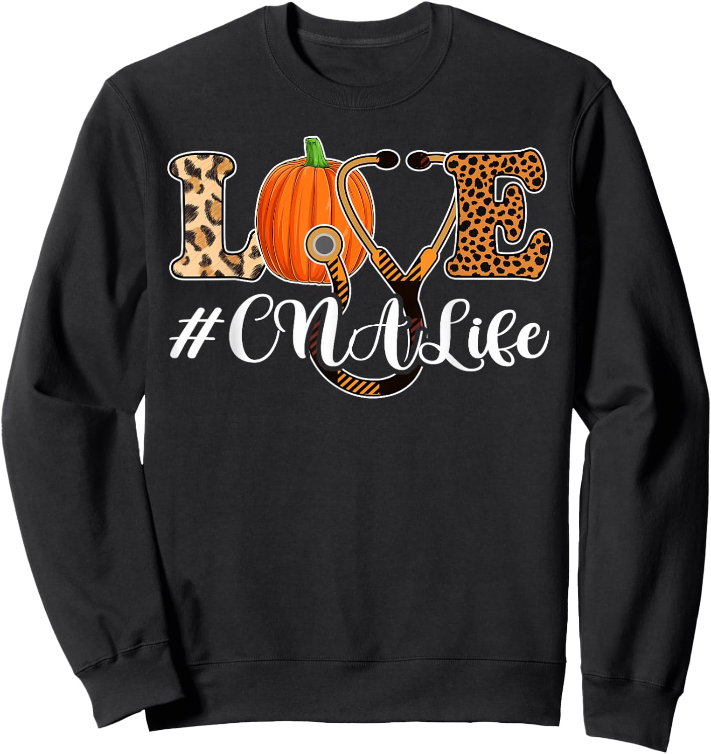 Love CNA Life Pumpkin Leopard Shirt, Autumn Fall Season CNA Sweatshirt - Sweatshirt | Black