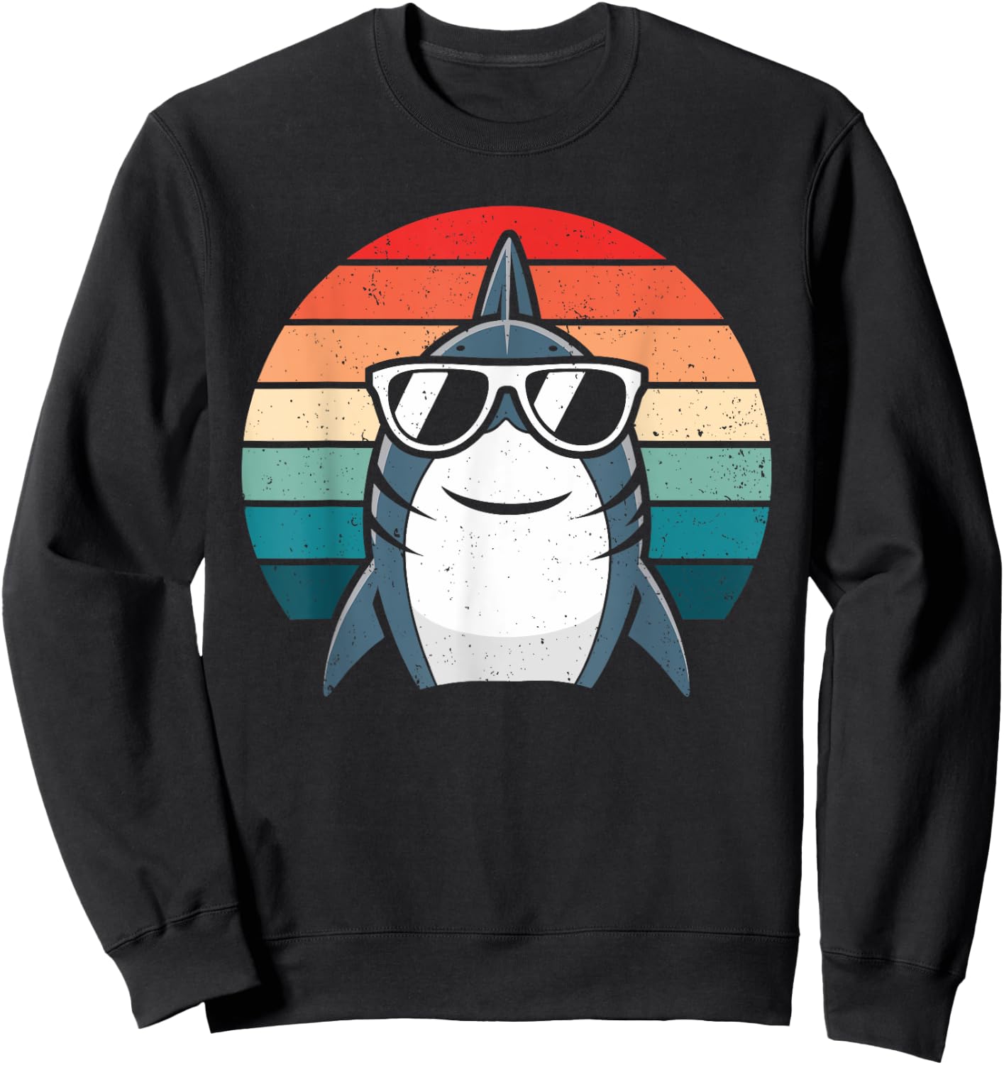 Retro Cool Shark with Sunglasses Kids Boys Men Funny Shark Sweatshirt - Sweatshirt | Black
