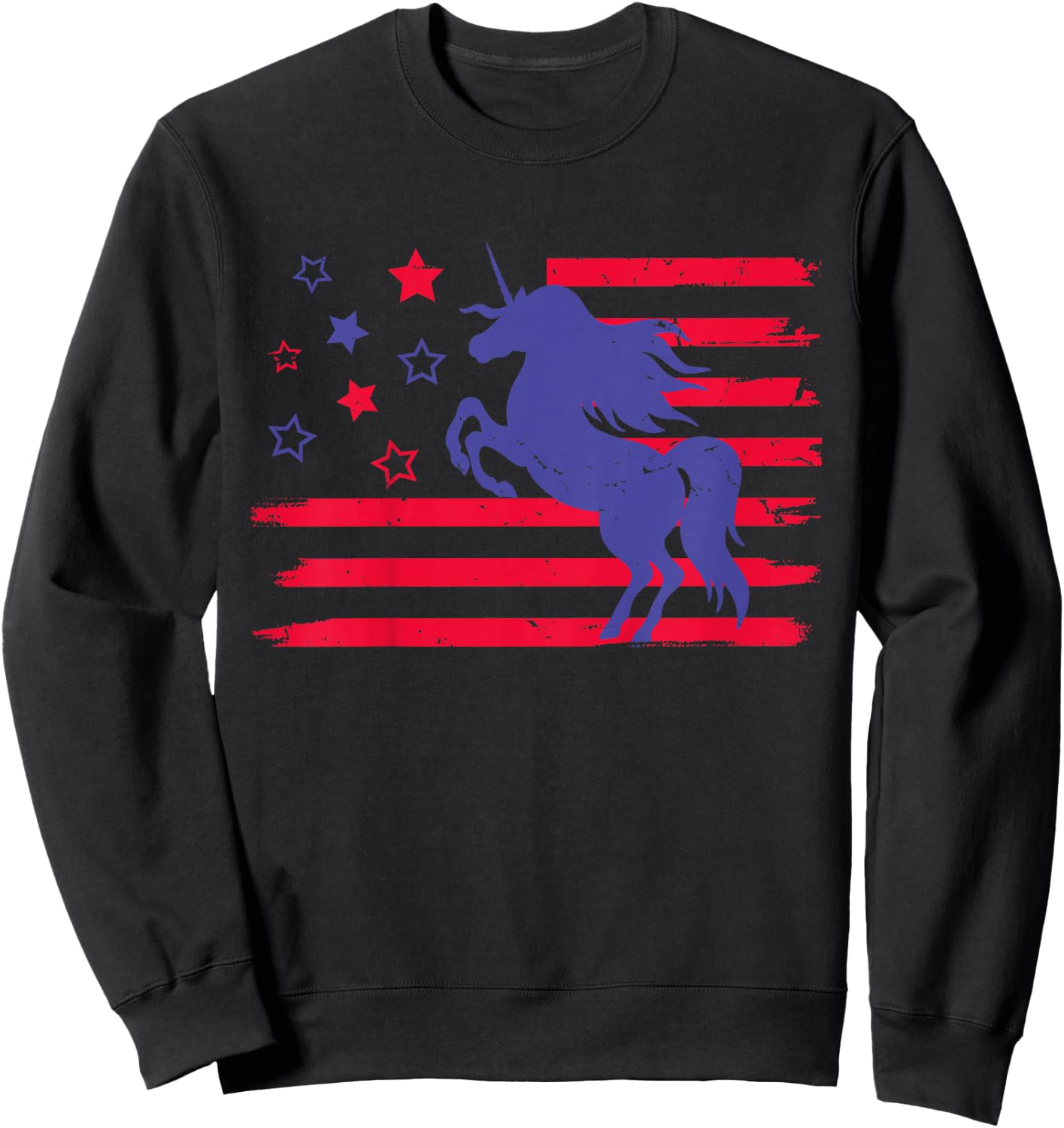 Kids Cute Unicorn 4th of July Girls Kids Patriotic Americorn Sweatshirt - Sweatshirt | Black
