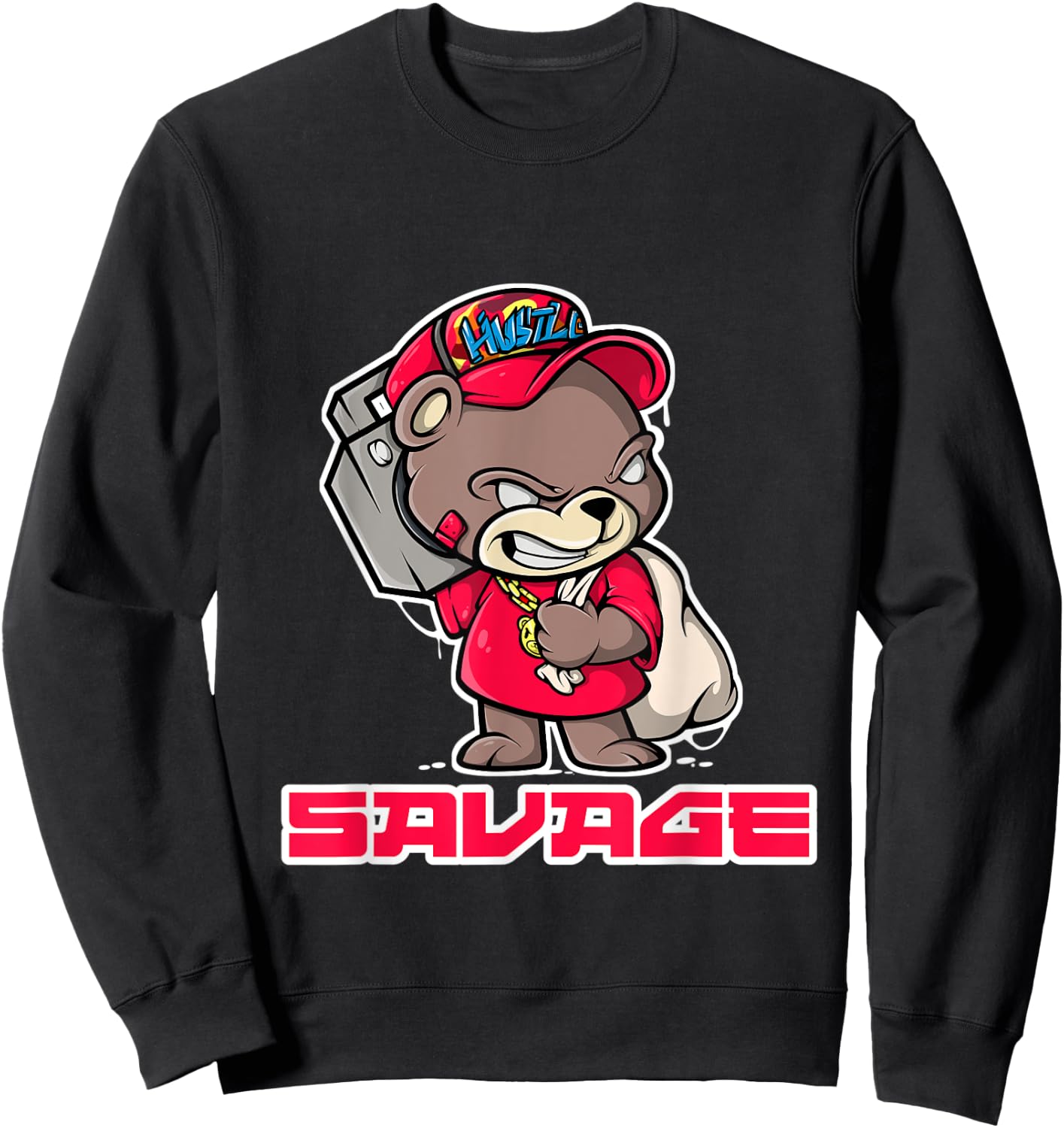 Teddy Bear Hip Hop Rap Boombox Urban Hustle Camo Savage Sweatshirt - Sweatshirt | Black