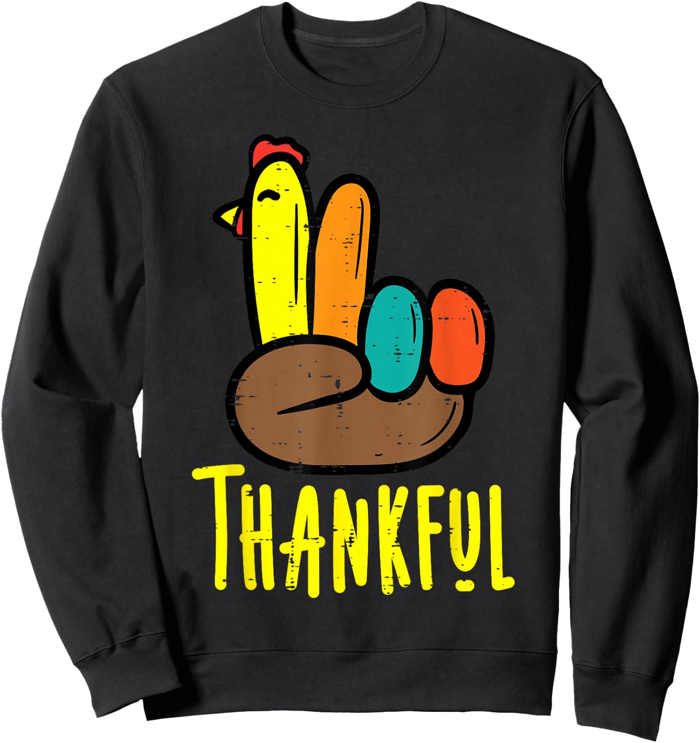 Thanksgiving Turkey Peace Hand Thankful Fall Men Women Kids Sweatshirt - Sweatshirt | Black