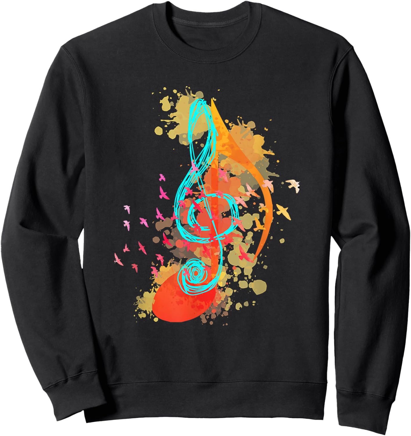 Colorful Treble Clef Music Theory Musician Teacher Birds Sweatshirt - Sweatshirt | Black