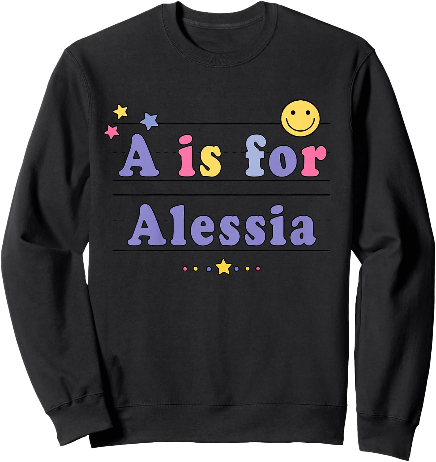 Kids Alessia Name Shirt Alphabet A is for Alessia Sweatshirt - Sweatshirt | Black