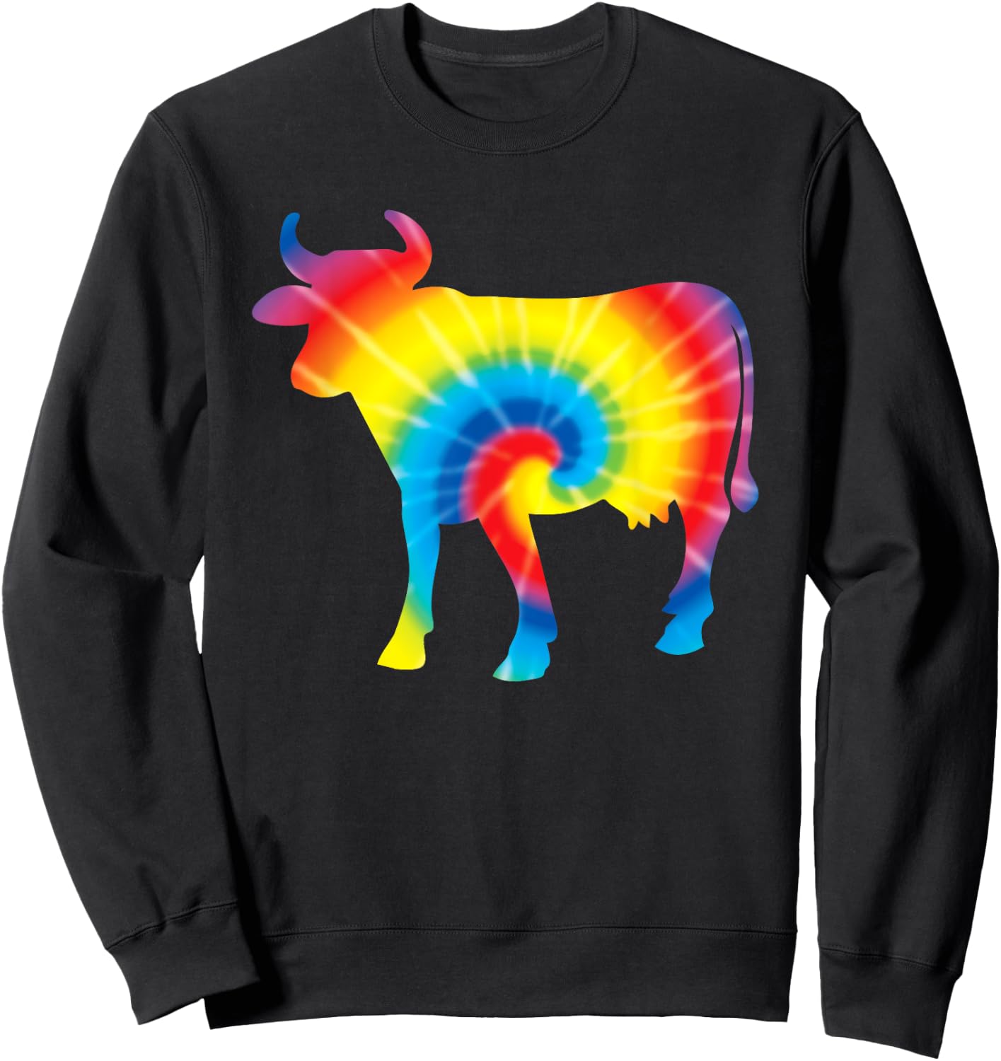Tie Dye Cow Rainbow Print Heifer Farm Hippie Peace Gift Sweatshirt - Sweatshirt | Black