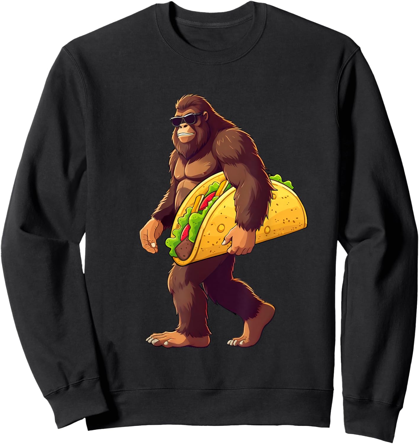 Bigfoot Carrying Taco Funny Taco Lover Boys Men Sasquatch Sweatshirt - Sweatshirt | Black