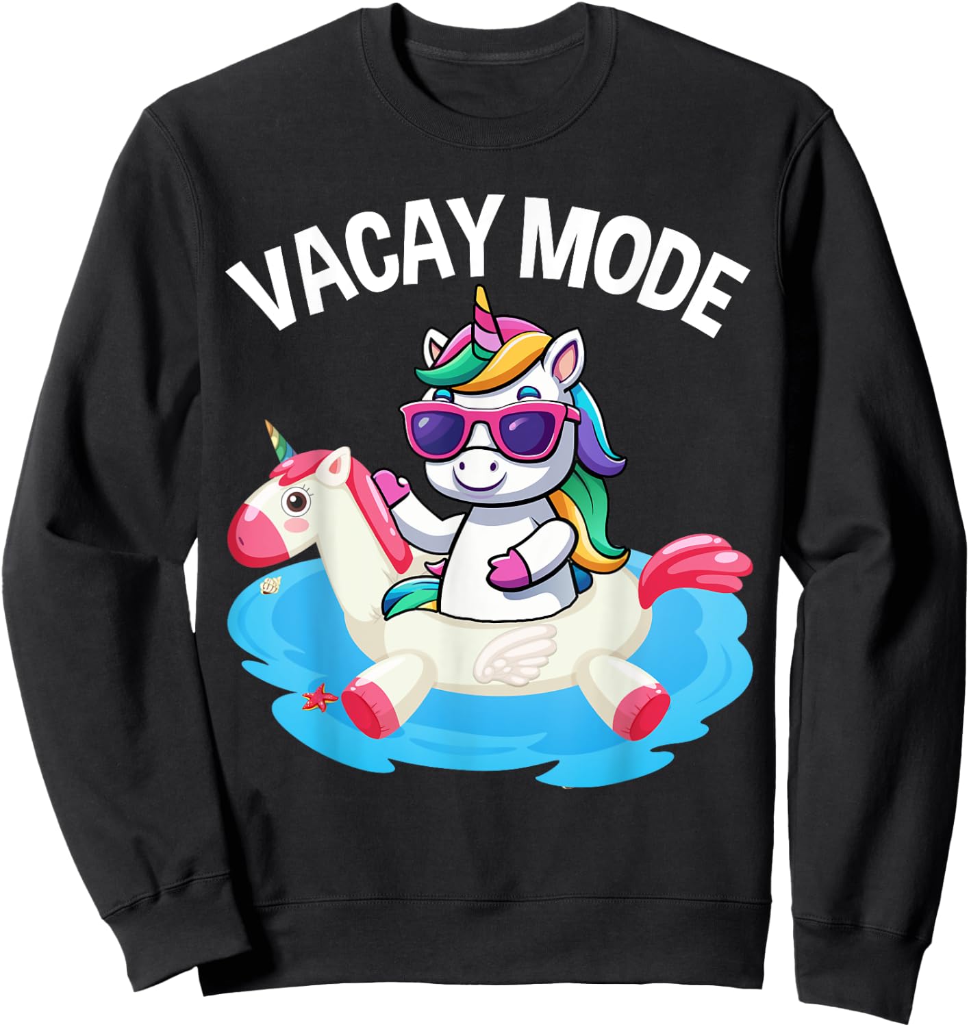 Vacay Mode Cute Unicorn Funny Family Vacation Kids Girl Sweatshirt - Sweatshirt | Black