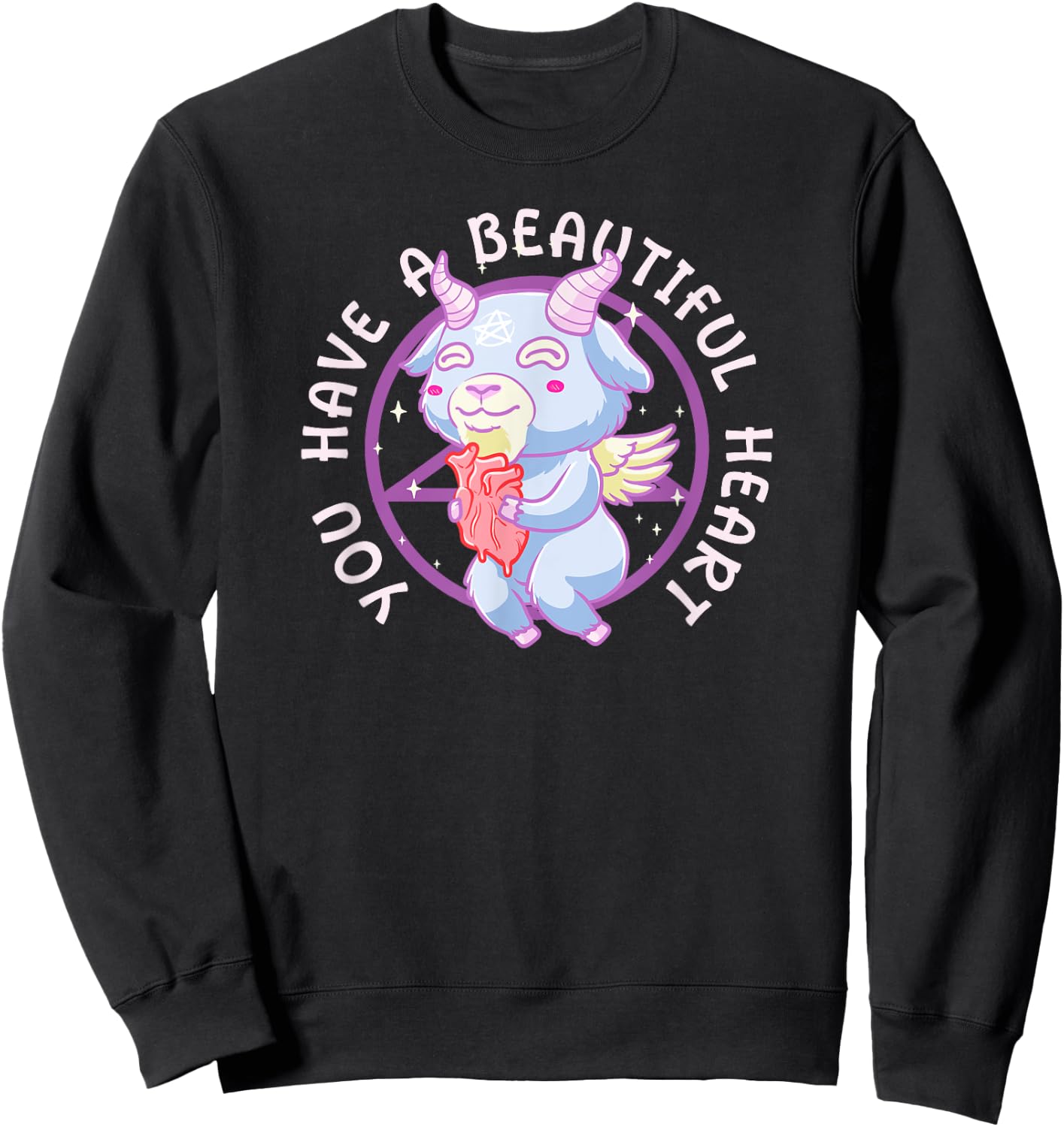 Cute Demon Goat Holding Heart Funny Dark Pastel Goth Sweatshirt - Sweatshirt | Black
