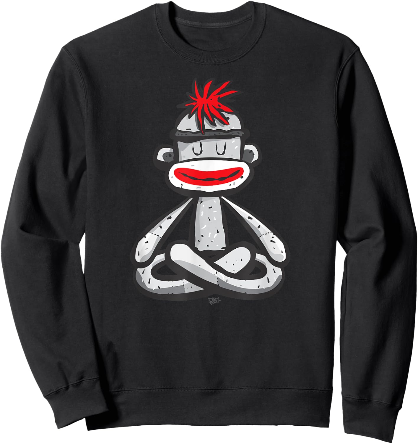 Sock Monkey in Seated Lotus Yoga Pose Cute Mindfulness Asana Sweatshirt - Sweatshirt | Black