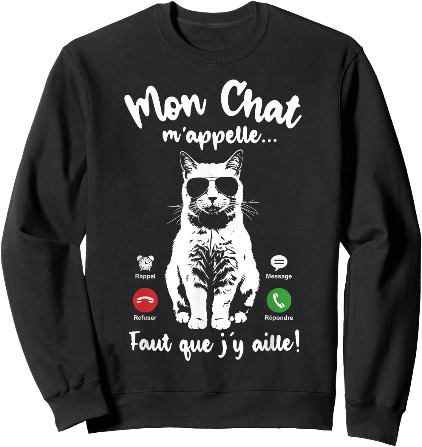 Cat with Glasses Woman Girl Mon Chat m'appelle , Black, S Sweatshirt - Sweatshirt | Black