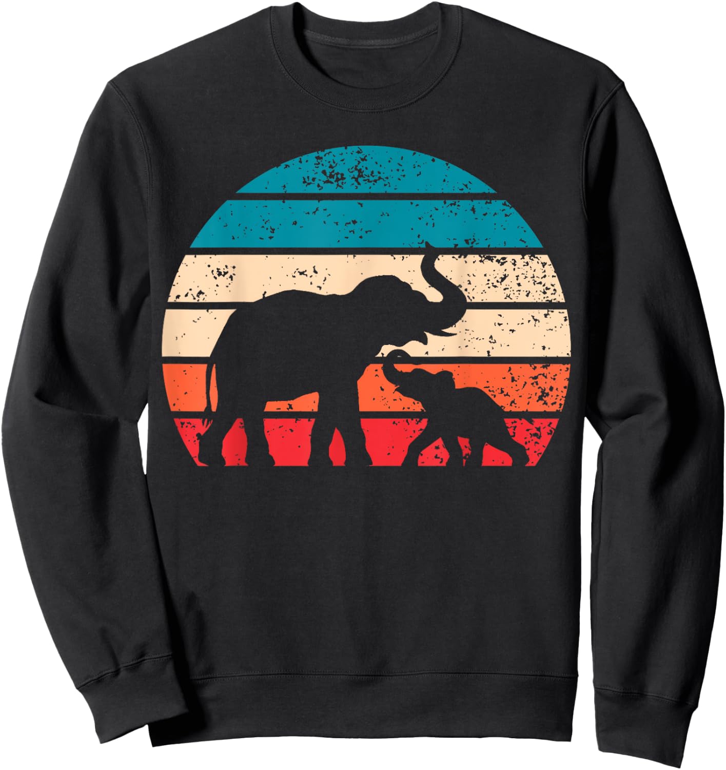 Vintage Elefant Retro Sonnenuntergang Farben Silhouette Sweatshirt - Sweatshirt | Black