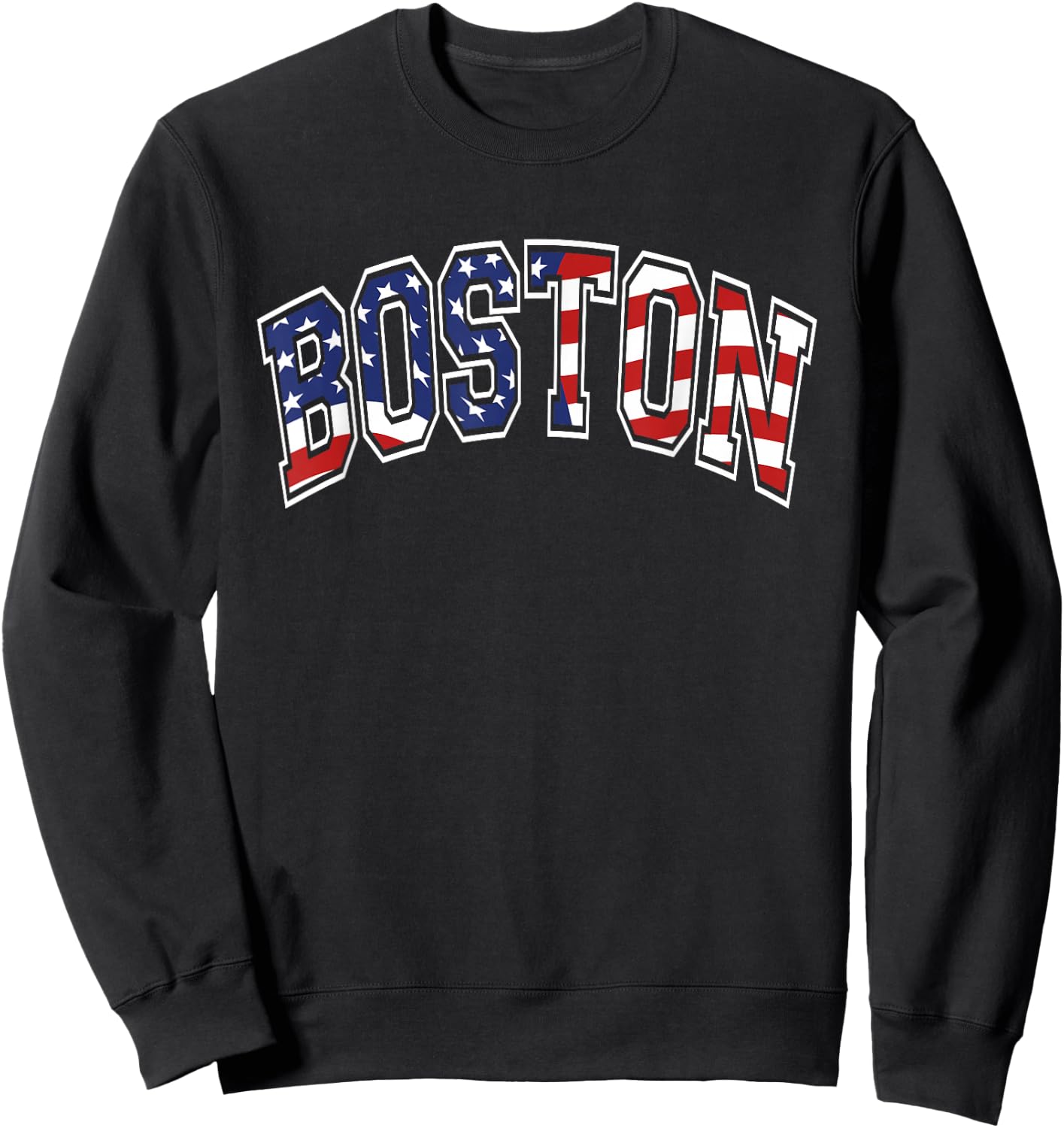 Boston Arched Style Text American Flag Pattern Sweatshirt - Sweatshirt | Black