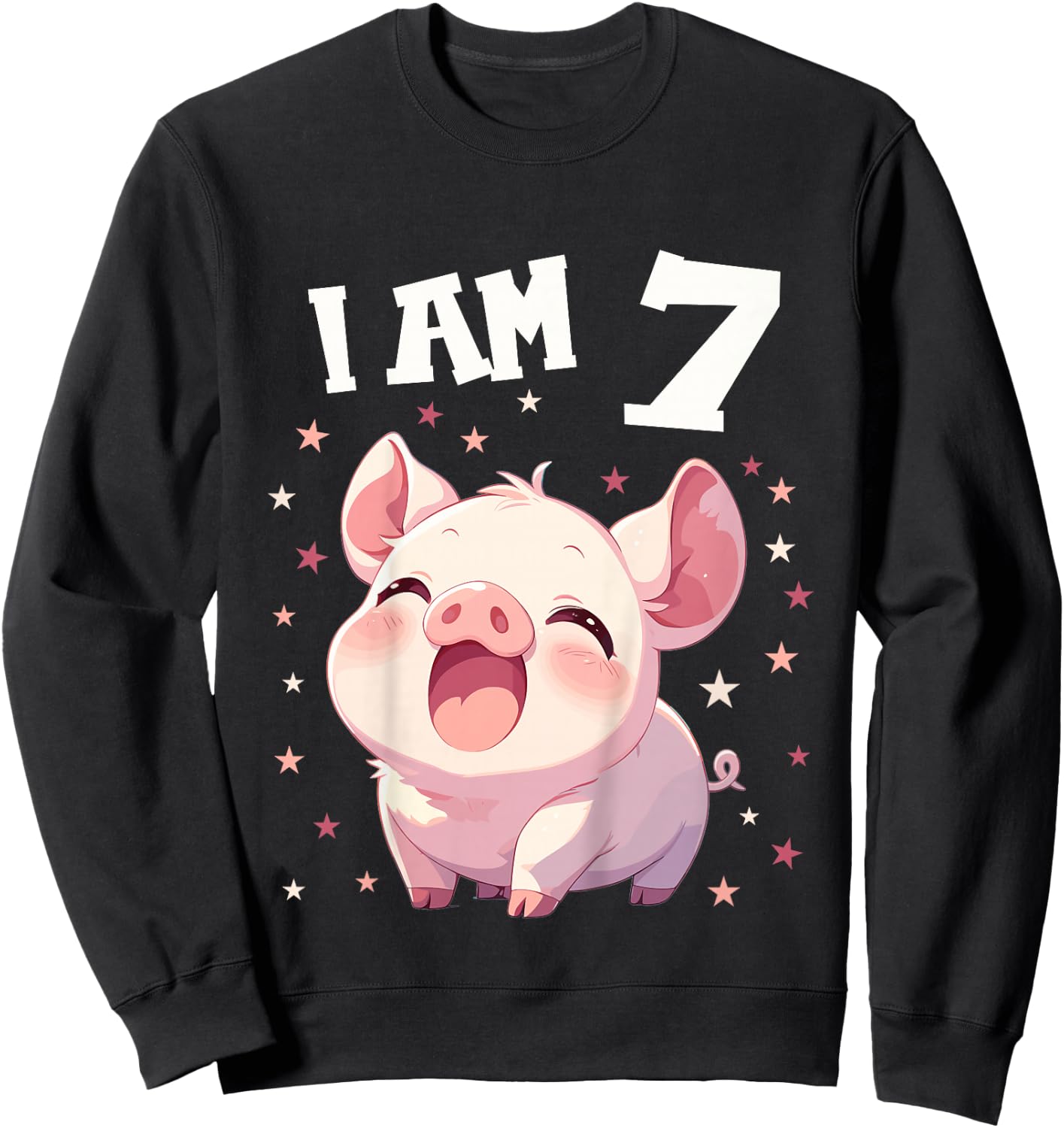 Kids 7 Years old 7 birthday Pigs Boy Girl Pig Sweatshirt - Sweatshirt | Black