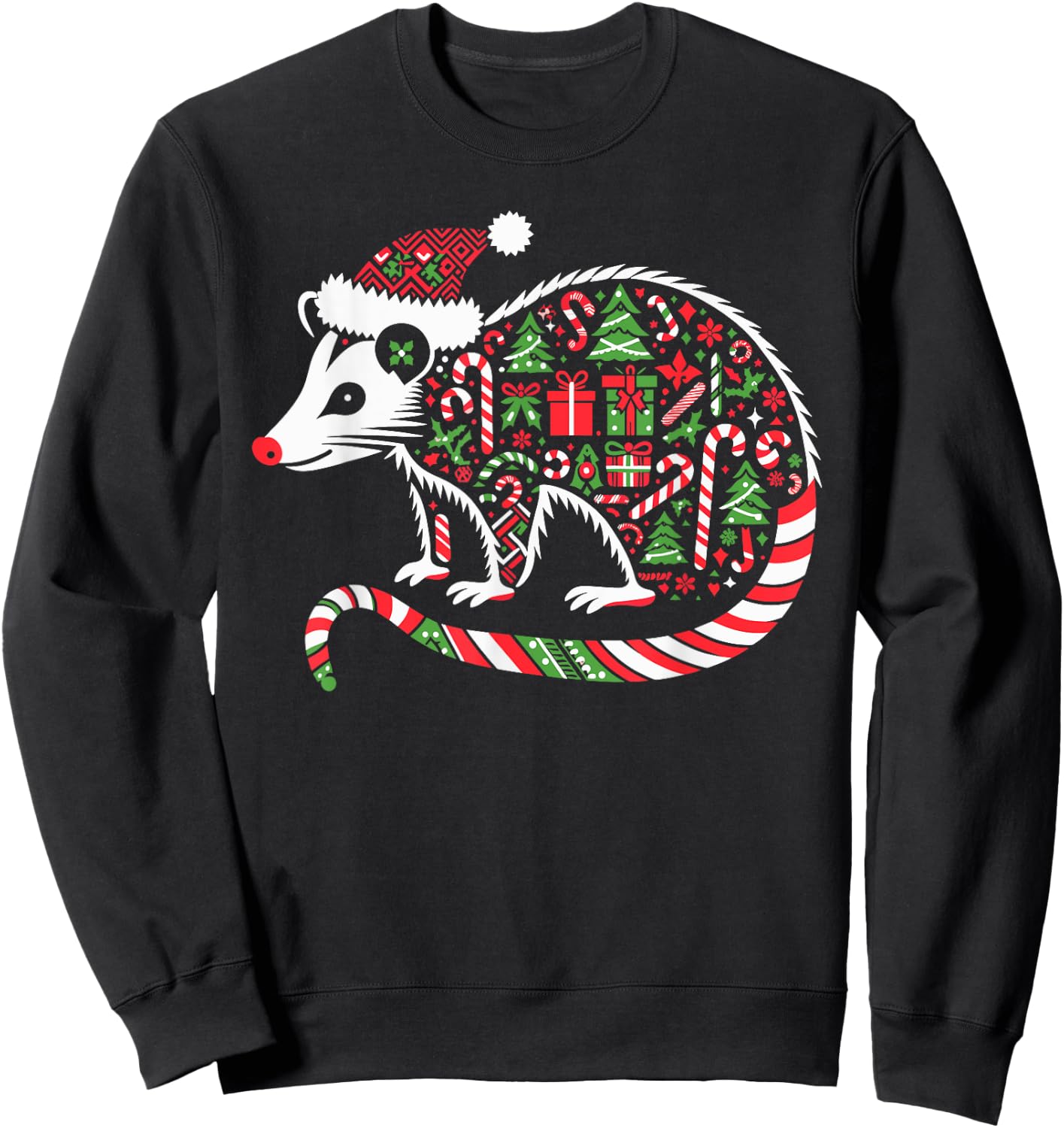 Christmas Tree Candy Possum Santa Christmas Kids Sweatshirt - Sweatshirt | Black