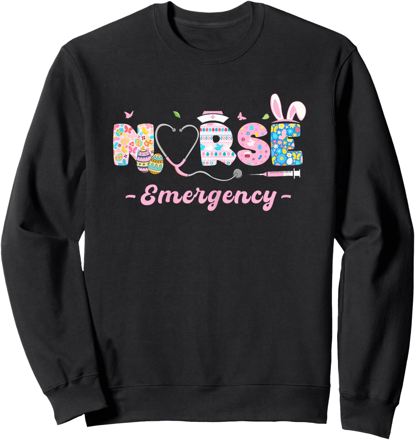 Emergency Nurse Easter Bunny Easter Egg Stethoscope Nurse Sweatshirt - Sweatshirt | Black