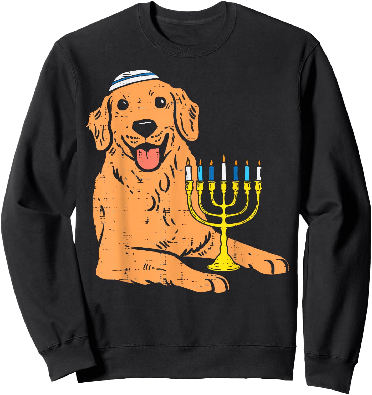 Jewish Golden Retriever Dog Hanukkah Pajamas Chanukah PJs Sweatshirt - Sweatshirt | Black