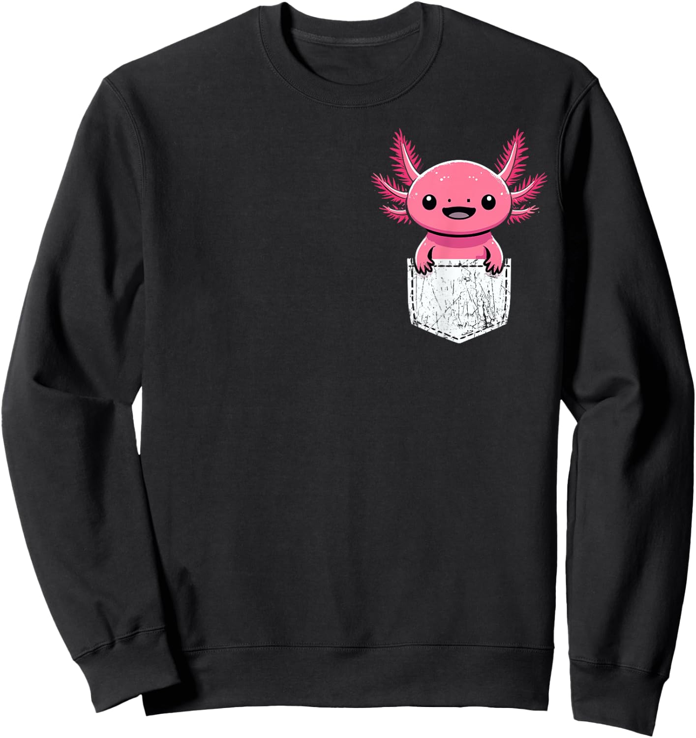 Axolotl Cute Kawaii Pocket Axolotl Sweatshirt - Sweatshirt | Black