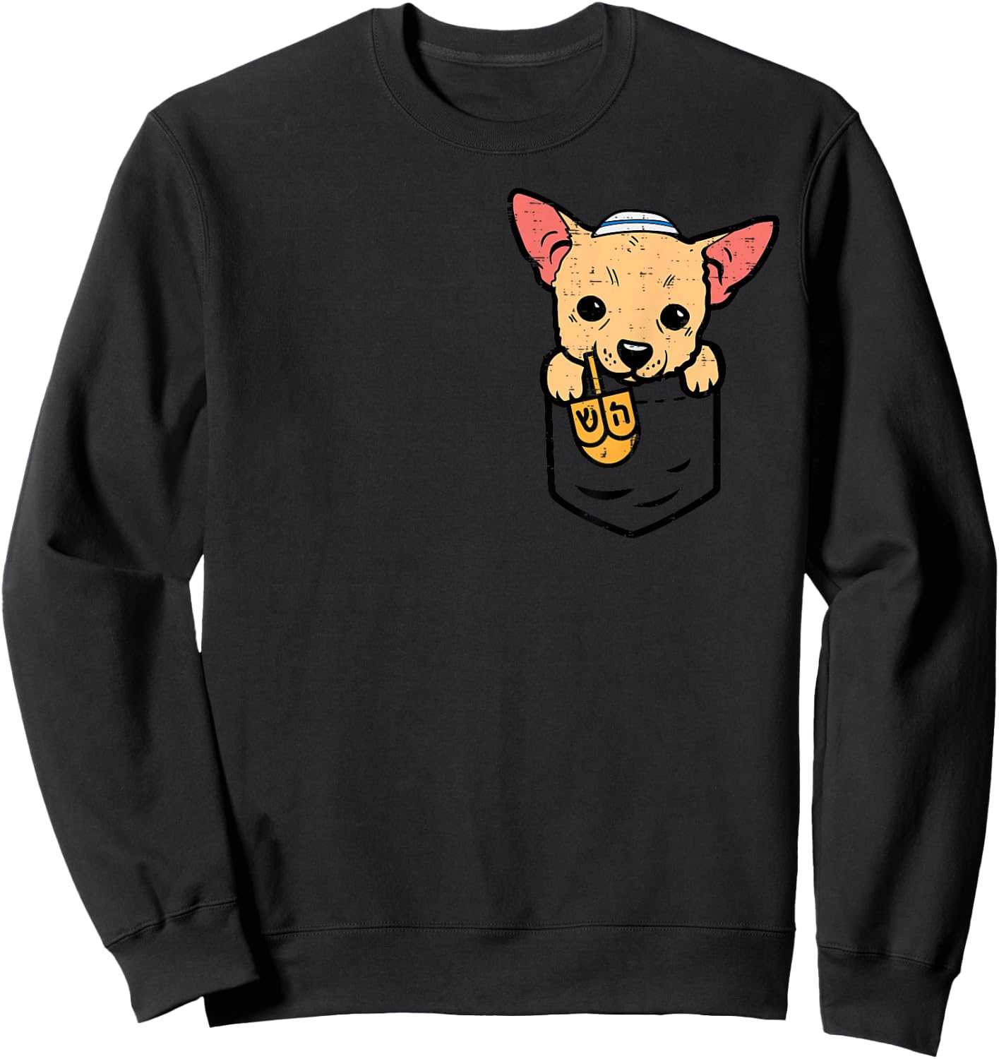 Pocket Dog Chihuahua Chiwawa Hanukkah Pajamas Chanukah PJs Sweatshirt - Sweatshirt | Black