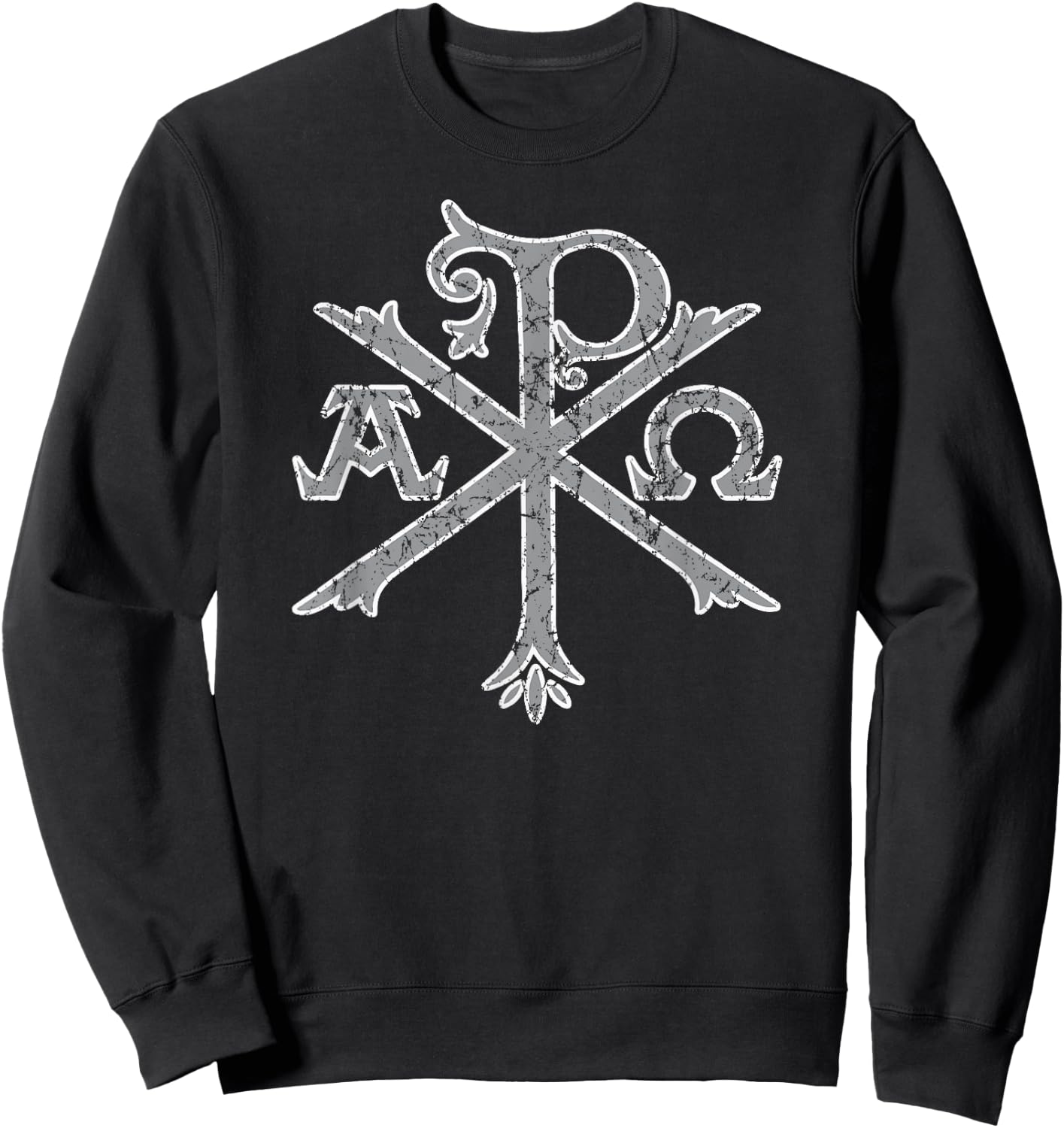 Chi Rho Christogram Alpha and Omega Distressed Sweatshirt - Sweatshirt | Black