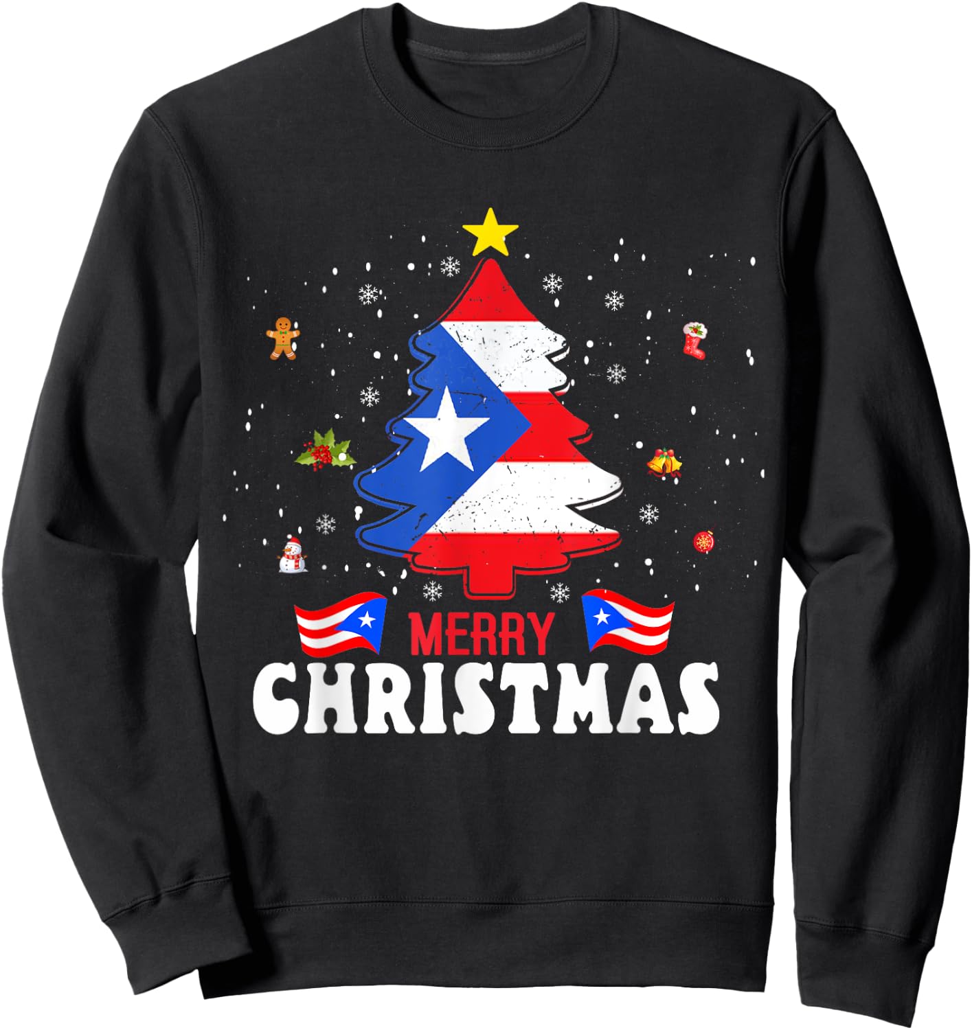 Proud Puerto Rico Flag Tree Christmas Pajamas Patrioitc Xmas Sweatshirt - Sweatshirt | Black