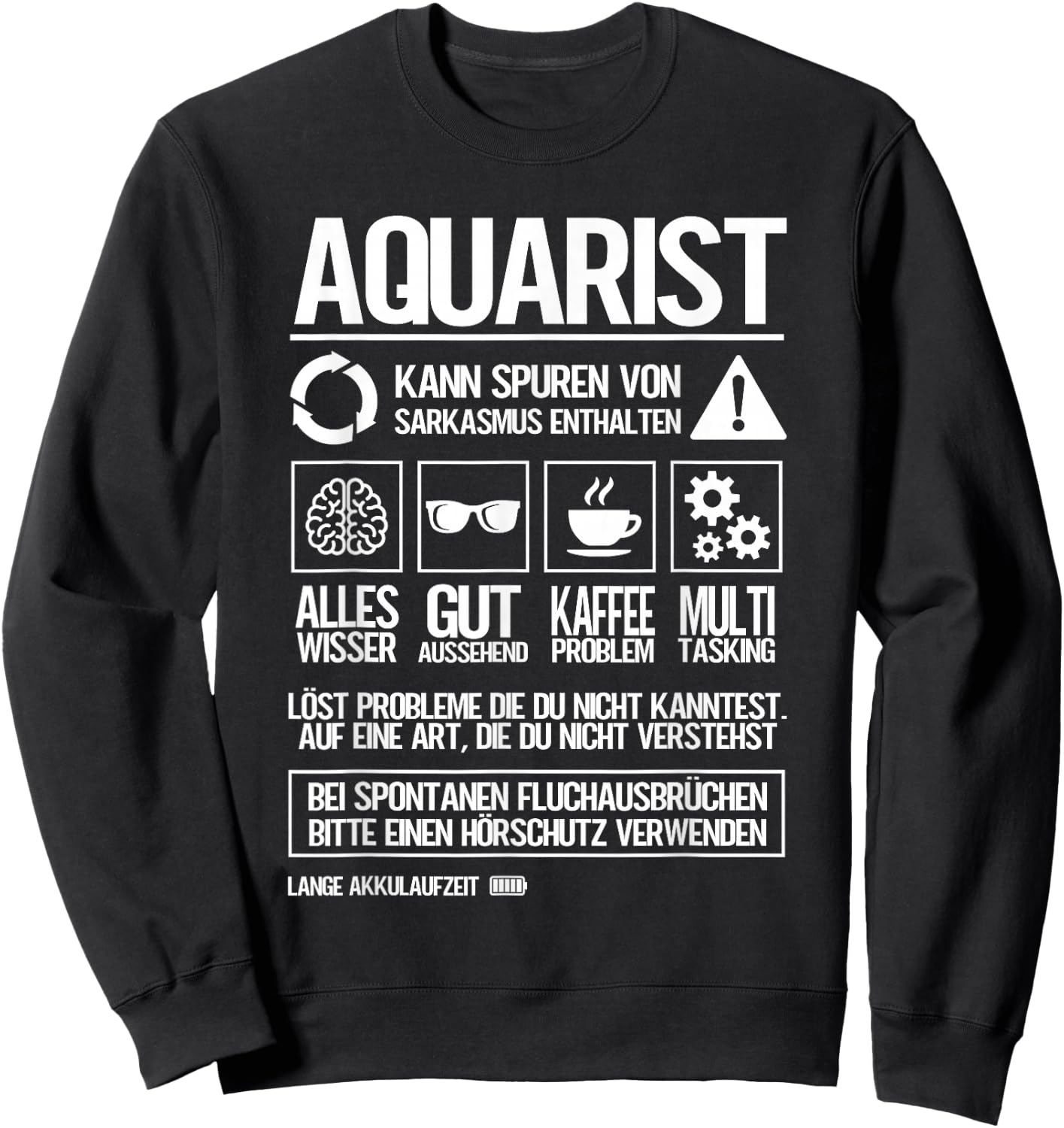Aquarianer Aquarist , Schwarz, Cartoon Aquarium , , Erwachsene, Klein, EU, Small, Regular, Halbarm, Klassisches Halblangärmliges , Aquarium-Design Sweatshirt - Sweatshirt | Black