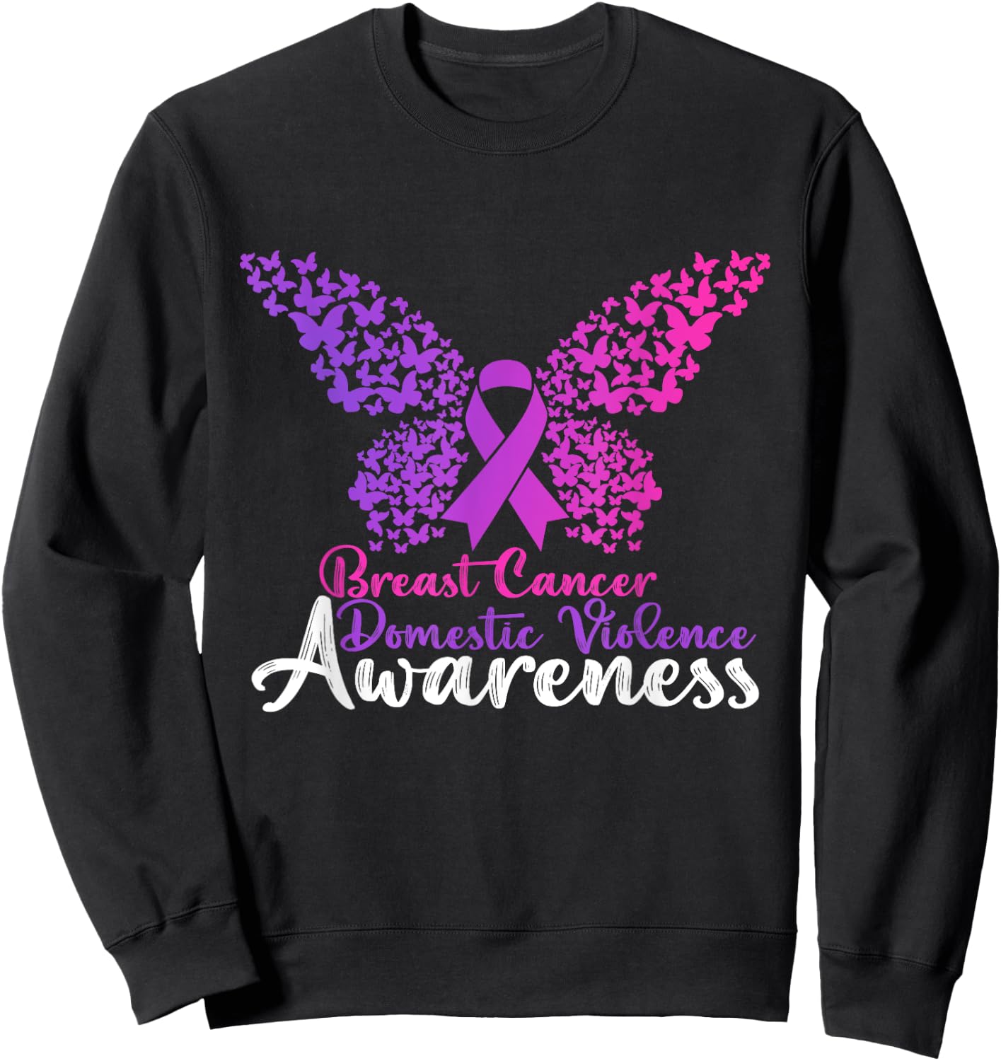 Breast Cancer And Domestic Violence Awareness Butterfly Sweatshirt - Sweatshirt | Black