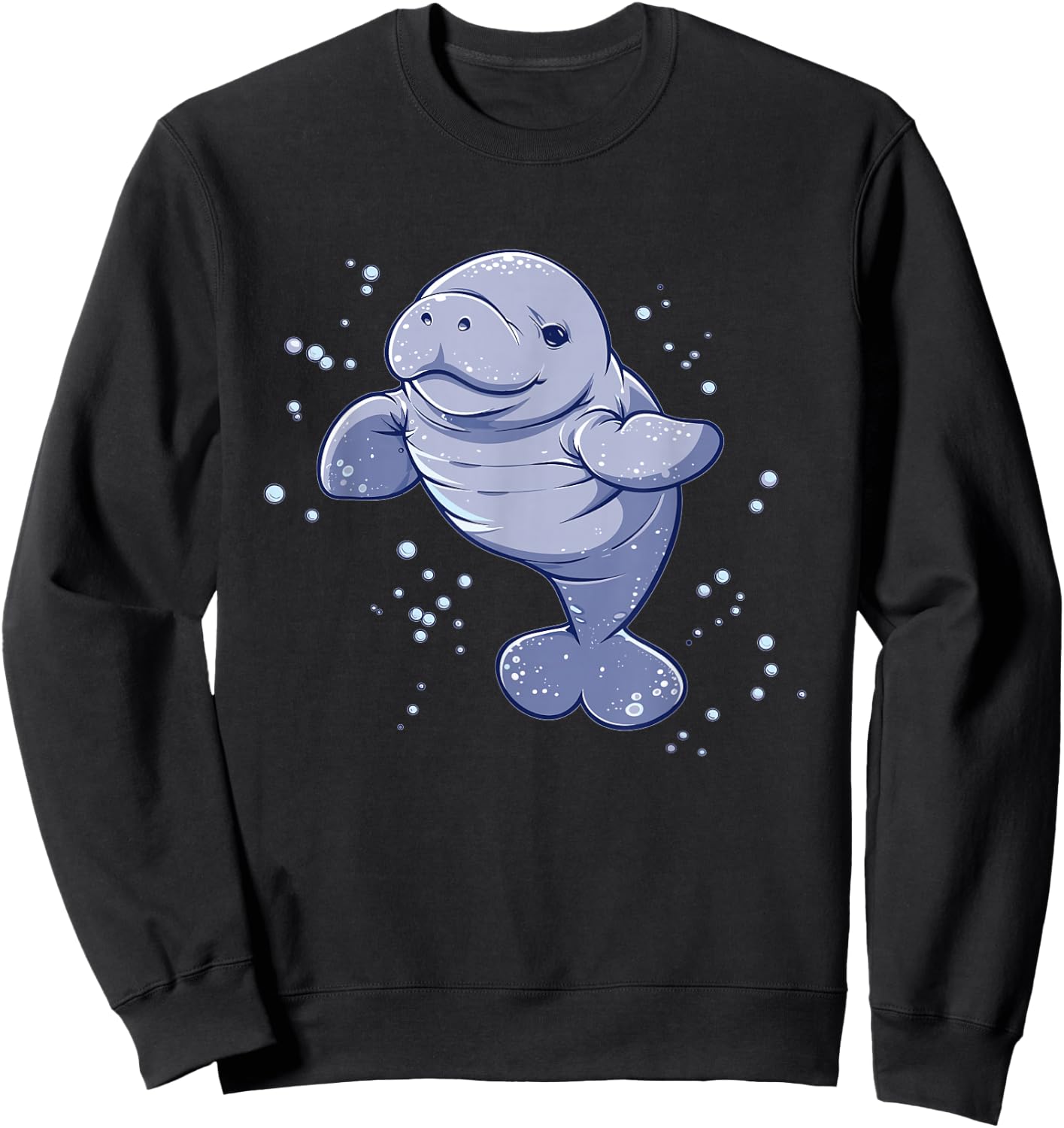 Colorful Manatee Art Cute Kids Cartoon Black U-Neck Sweatshirt - Sweatshirt | Black