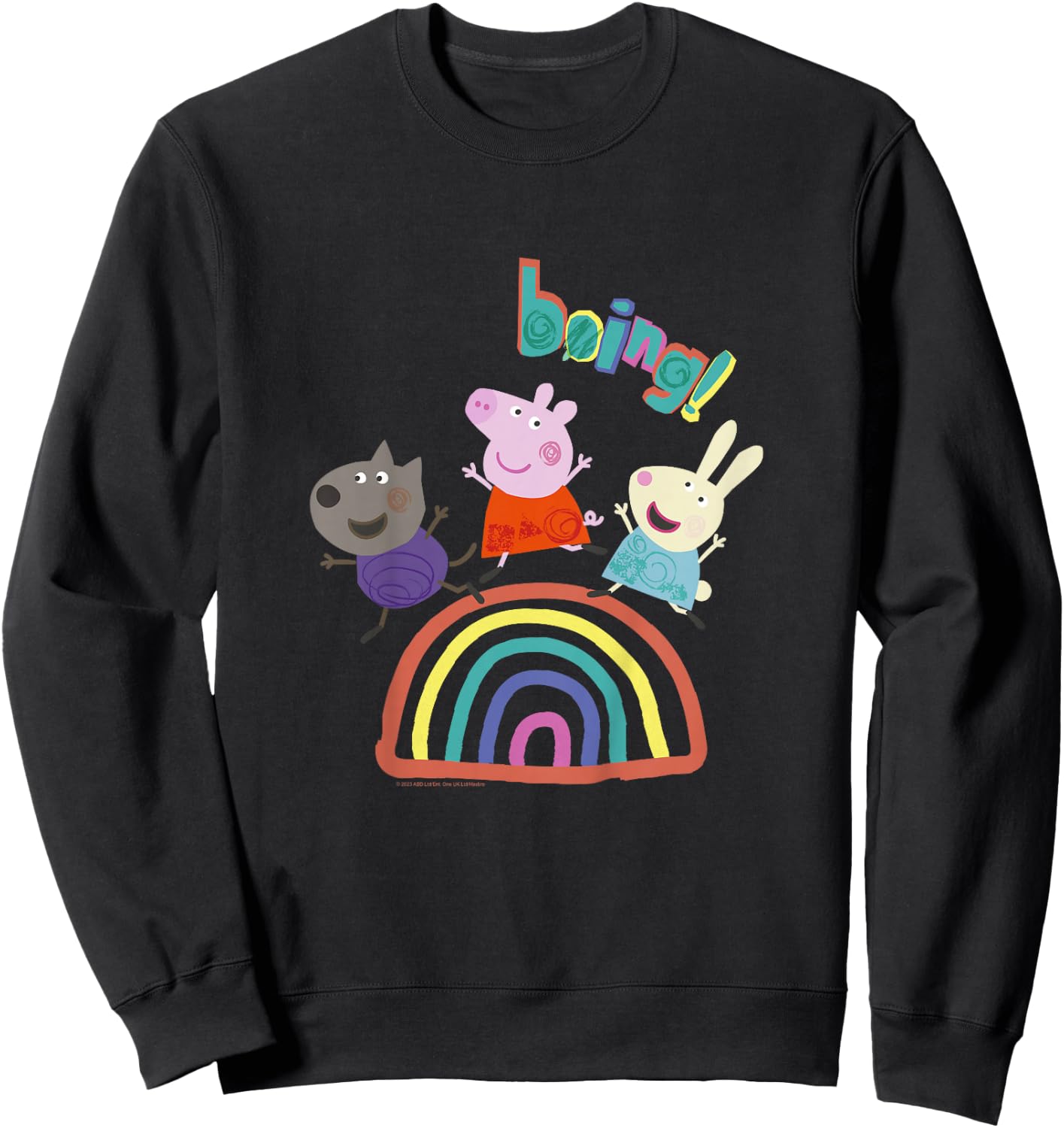 Kids Peppa Pig Boing! Friends Jumping And Having Fun Over Rainbow Sweatshirt - Sweatshirt | Black