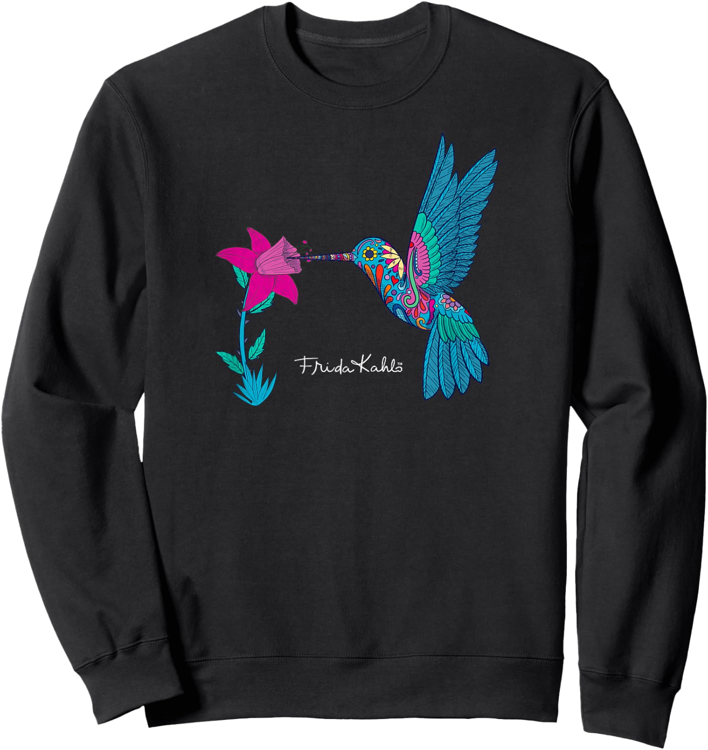 Frida Kahlo Damen , Blau, S, Kurzarm, Klassisch, Einfarbig, Rundhals-Ausschnitt, Klein, Erwachsener Sweatshirt - Sweatshirt | Black