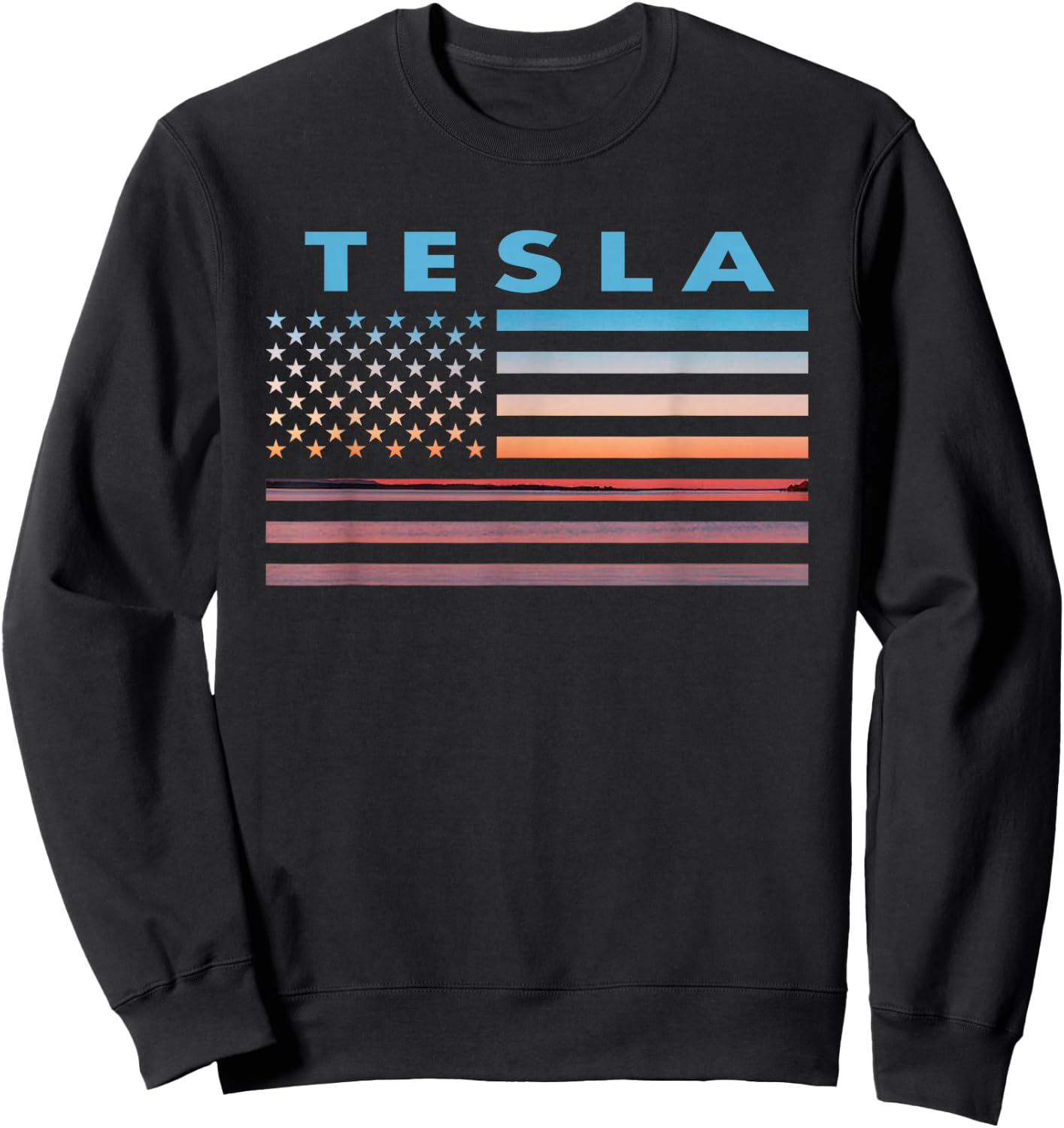 Vintage Sunset American Flag Tesla, West Virginia Sweatshirt - Sweatshirt | Black