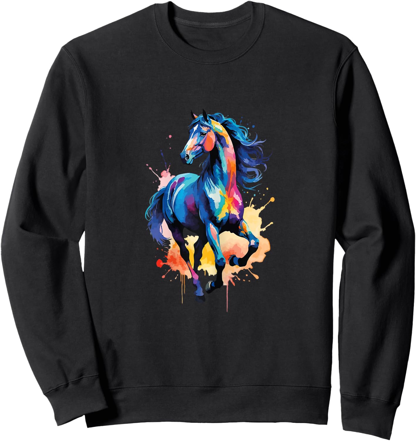 Children's Colourful Horse in Gallop Cute Horses Girls Stable and Riding , blue Sweatshirt - Sweatshirt | Black