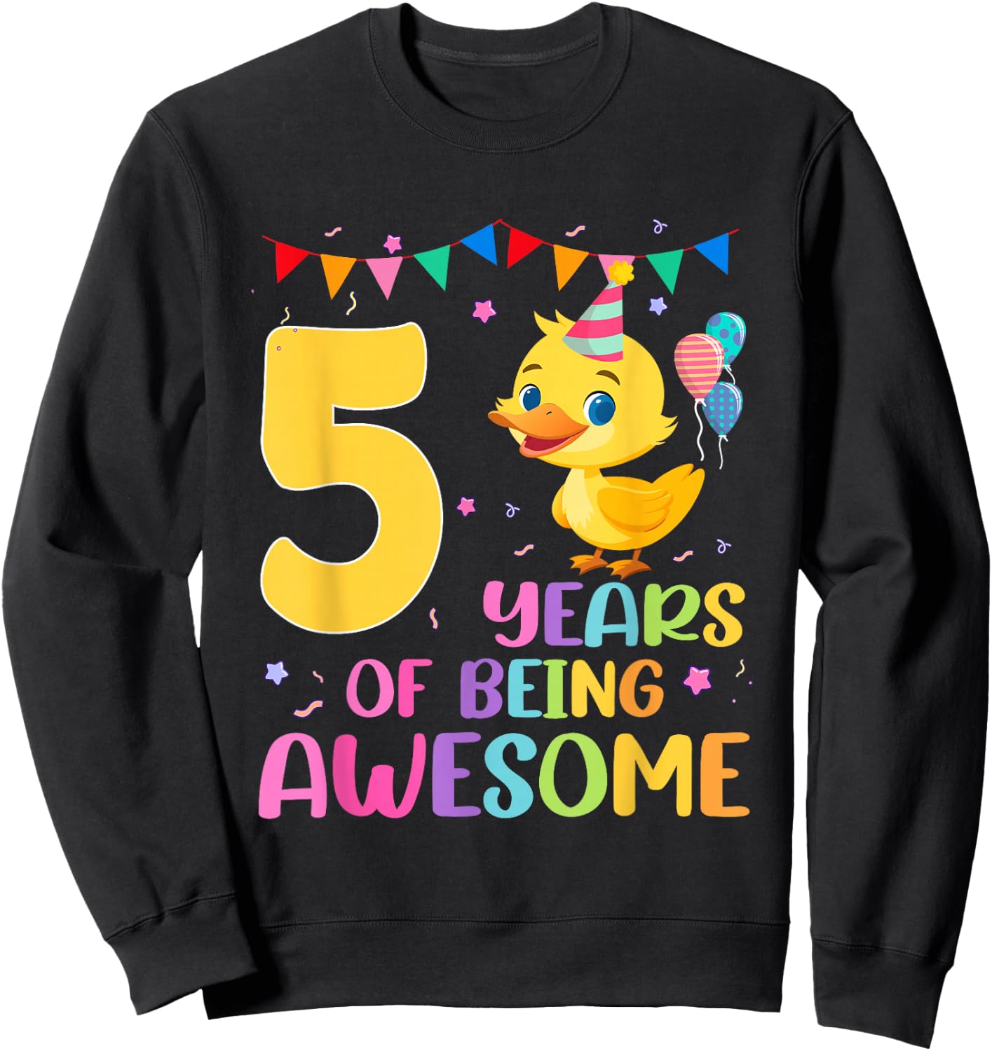 5th Years Of Being Awesome 5nd Birthday Duck Theme Sweatshirt - Sweatshirt | Black