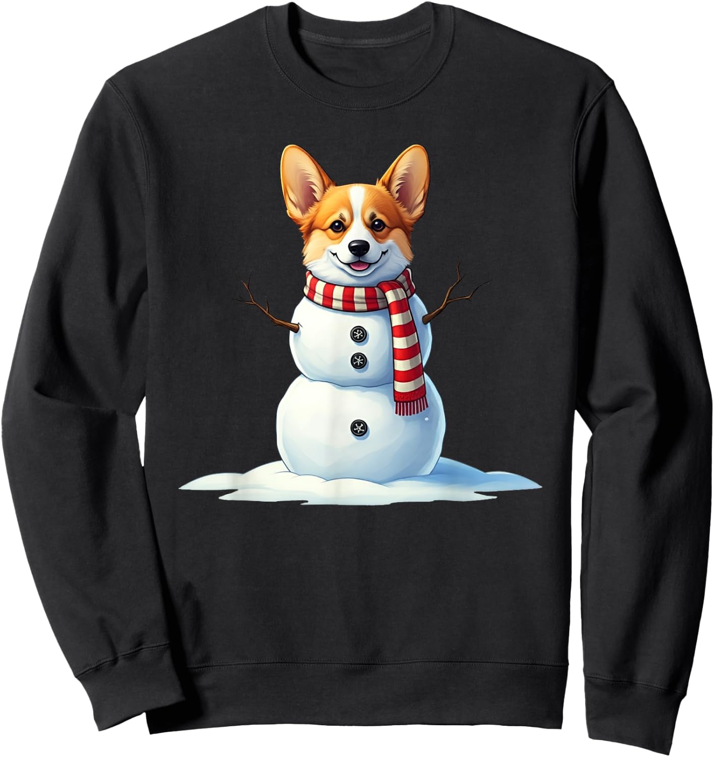 Funny Christmas Scarf with Snowman Corgi , Men and Kids Sweatshirt - Sweatshirt | Black