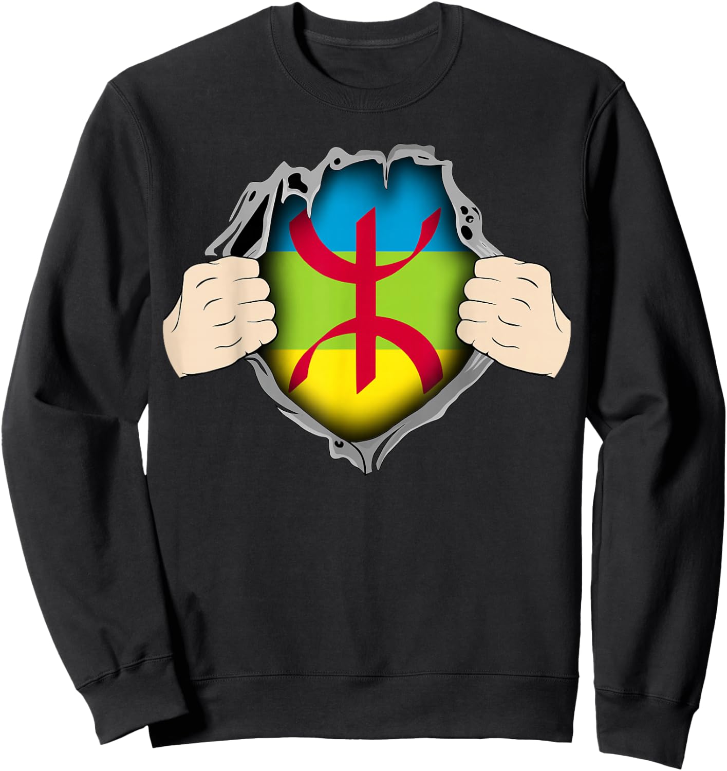 Super Amazigh Berber Flag Rif Moroccan Algerian Patterns , Black, S Sweatshirt - Sweatshirt | Black