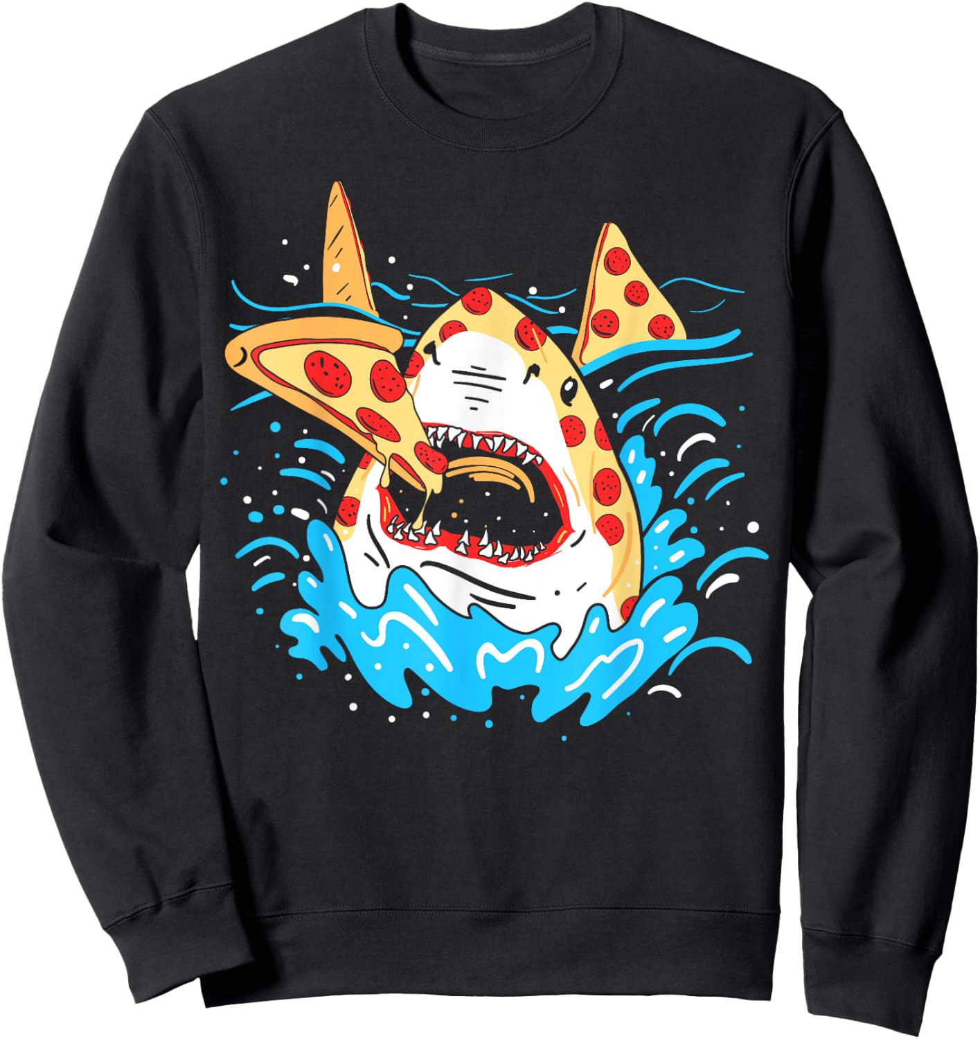 Pepperoni Pizza Shark Funny Sweatshirt - Sweatshirt | Black