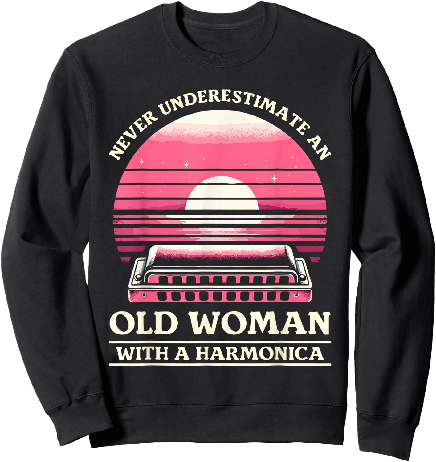 Never Underestimate An Old Woman With A Harmonica Sweatshirt - Sweatshirt | Black
