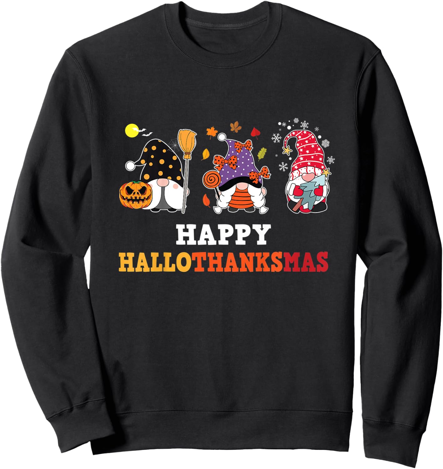 Kids Happy Hallothanksmas Gnomes For Toddler Youth Halloween Sweatshirt - Sweatshirt | Black