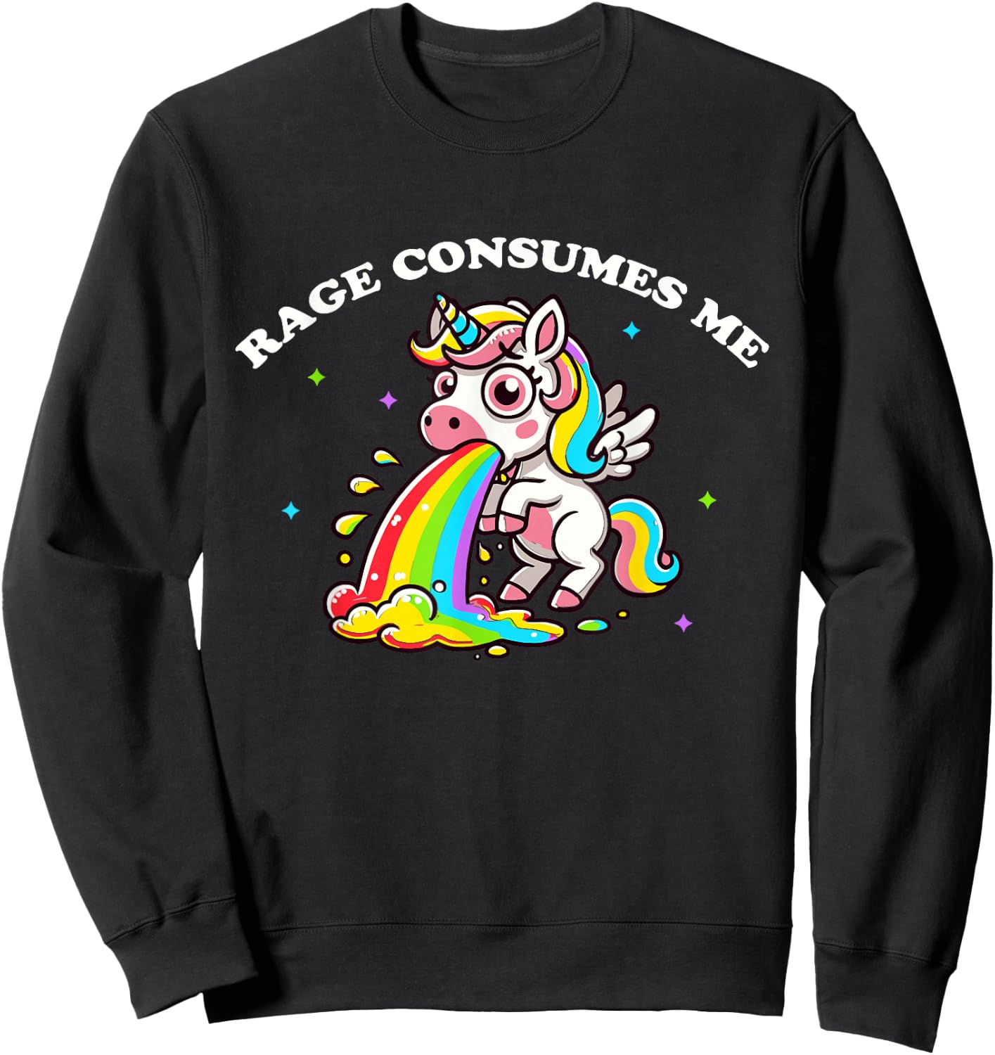 Rage Consumes Me Rainbow Barfing Unicorns Sweatshirt - Sweatshirt | Black