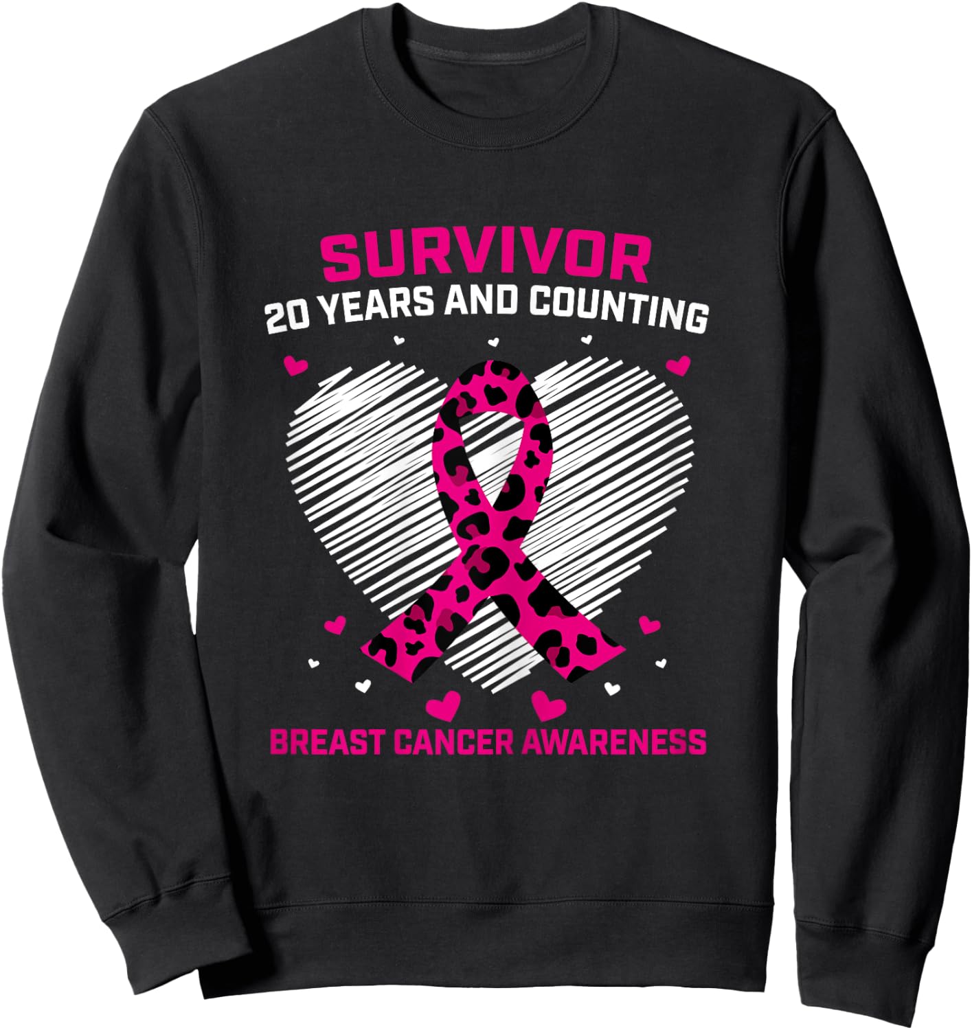 20 Year Survivor Pink Cheetah Print Breast Cancer Awareness Sweatshirt - Sweatshirt | Black