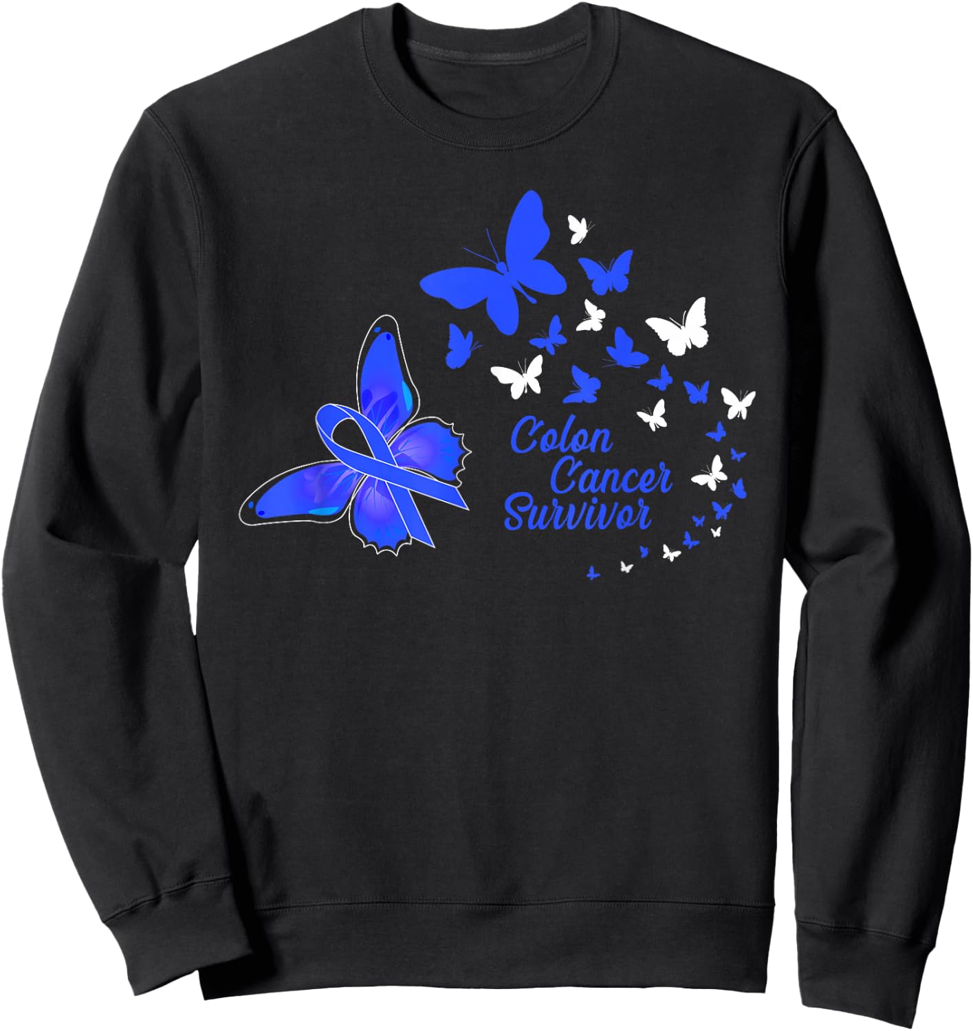 Colon Cancer Survivor Awareness Butterflies Gift Sweatshirt - Sweatshirt | Black