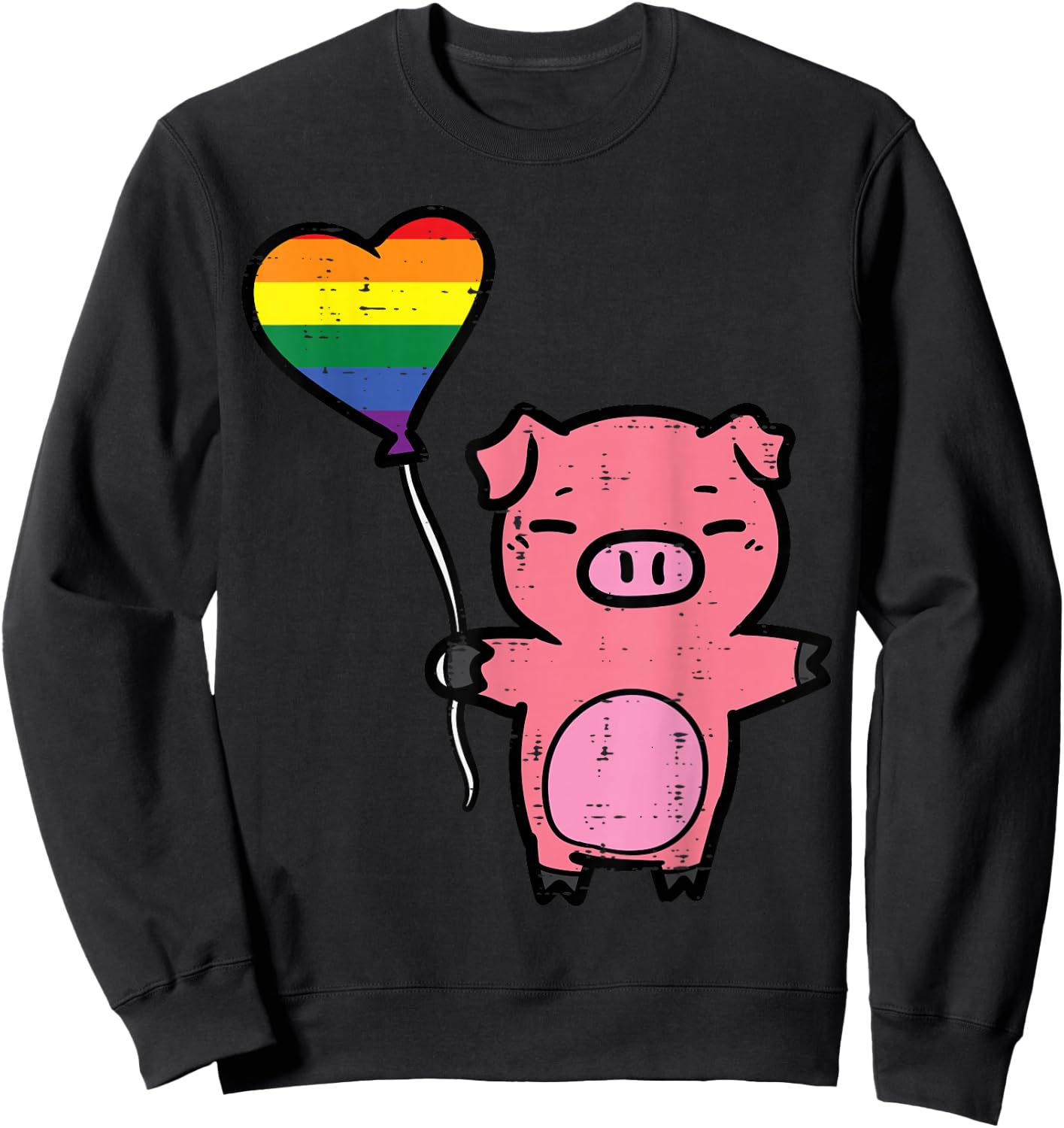 Gay Pride Pig Heart Rainbow Flag Lgbtq Ally Women Girls Kids Sweatshirt - Sweatshirt | Black
