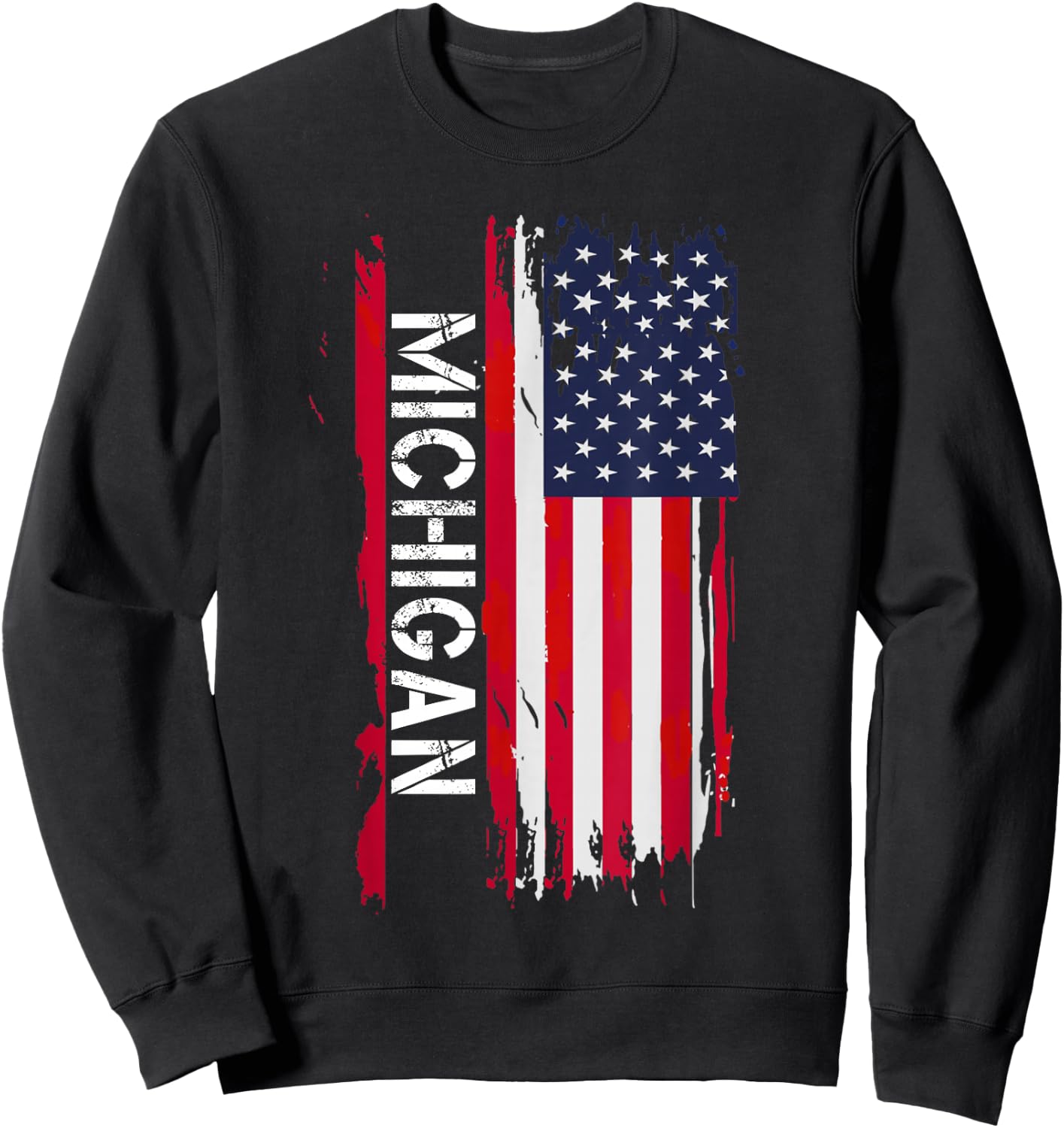 Michigan USA Flag Michigan , Women's Adults, Black, Short Sleeve, , Classic Fit, Polyester 100%, Modern, Letter Print, T Back, Small Sweatshirt - Sweatshirt | Black