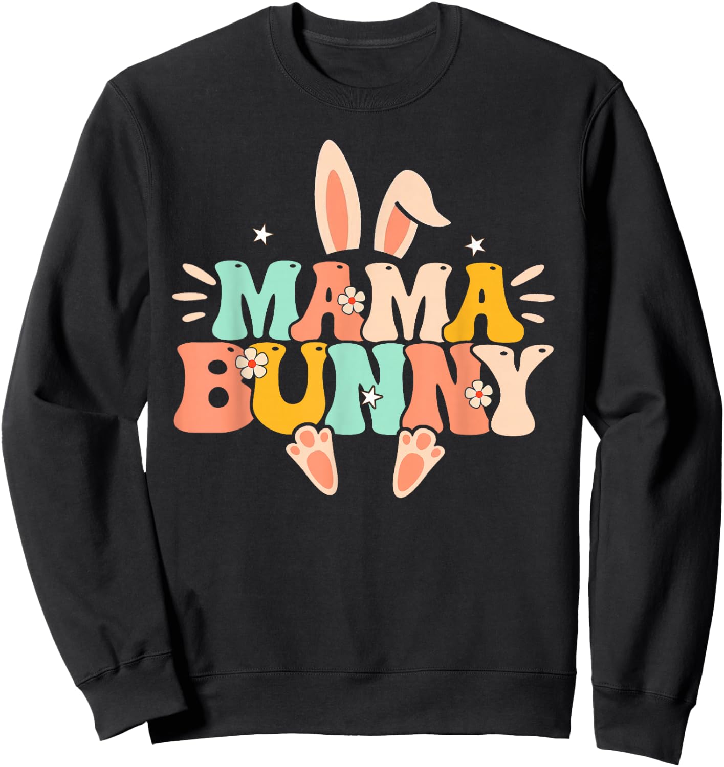 Mama Bunny Retro Groovy Bunny Mom Mommy Happy Easter Day Sweatshirt - Sweatshirt | Black