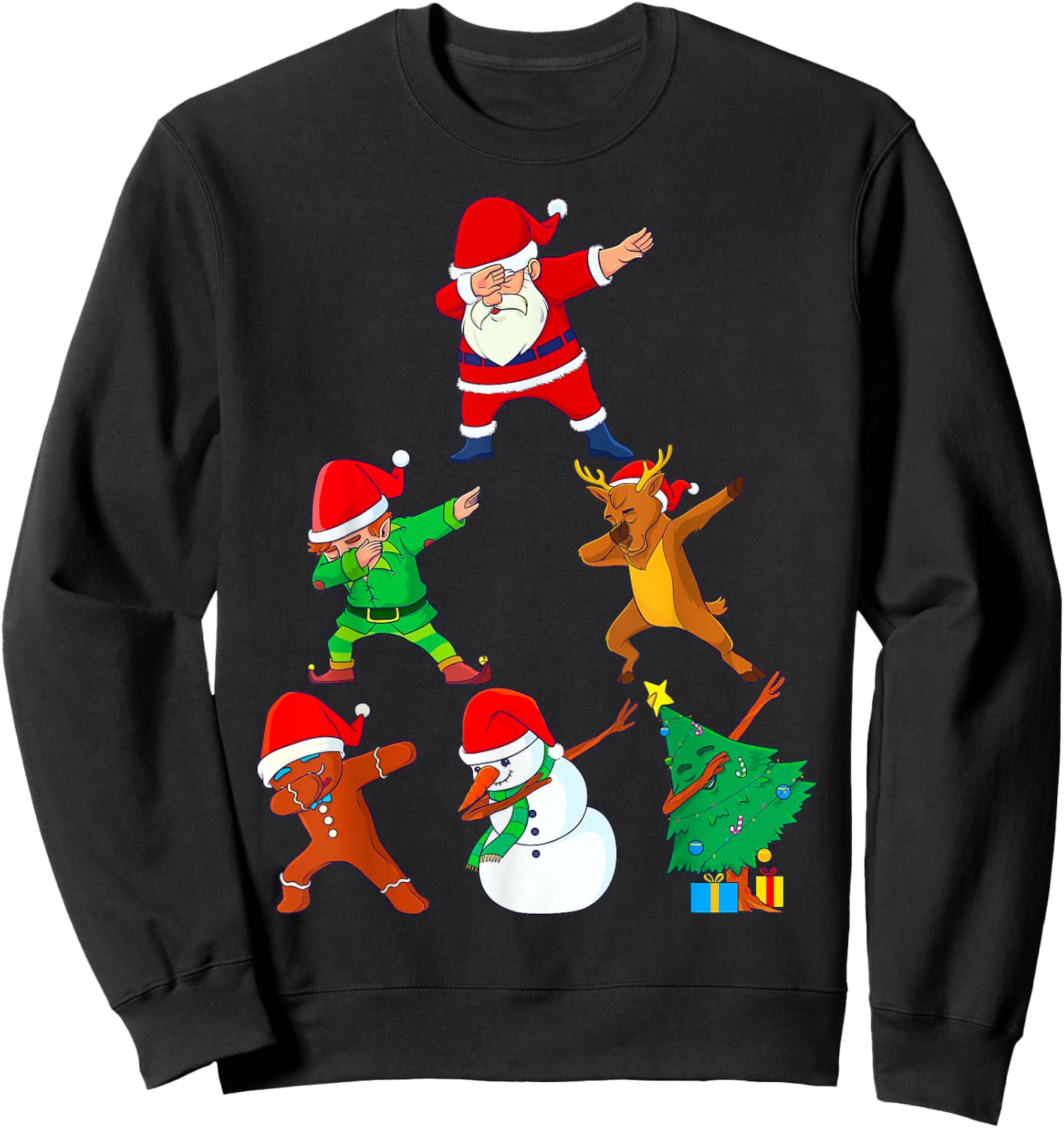 Dabbing Santa Elf Friends Christmas Boys Short Sleeve Funny Xmas Dab Girl Sweatshirt - Sweatshirt | Black