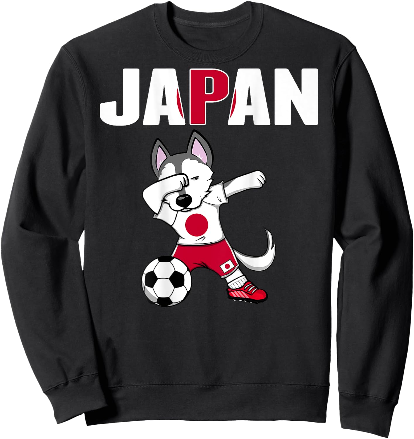 Dabbing Husky Dog Japan Soccer Fans Jersey Japanese Football Women Kids Sweatshirt - Sweatshirt | Black