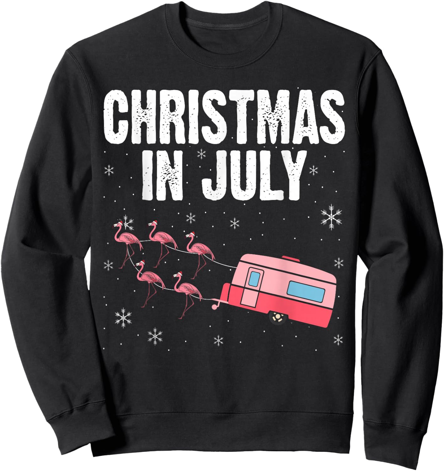 Christmas In July Flamingo Trailer Summer Xmas Camp Camper Sweatshirt - Sweatshirt | Black